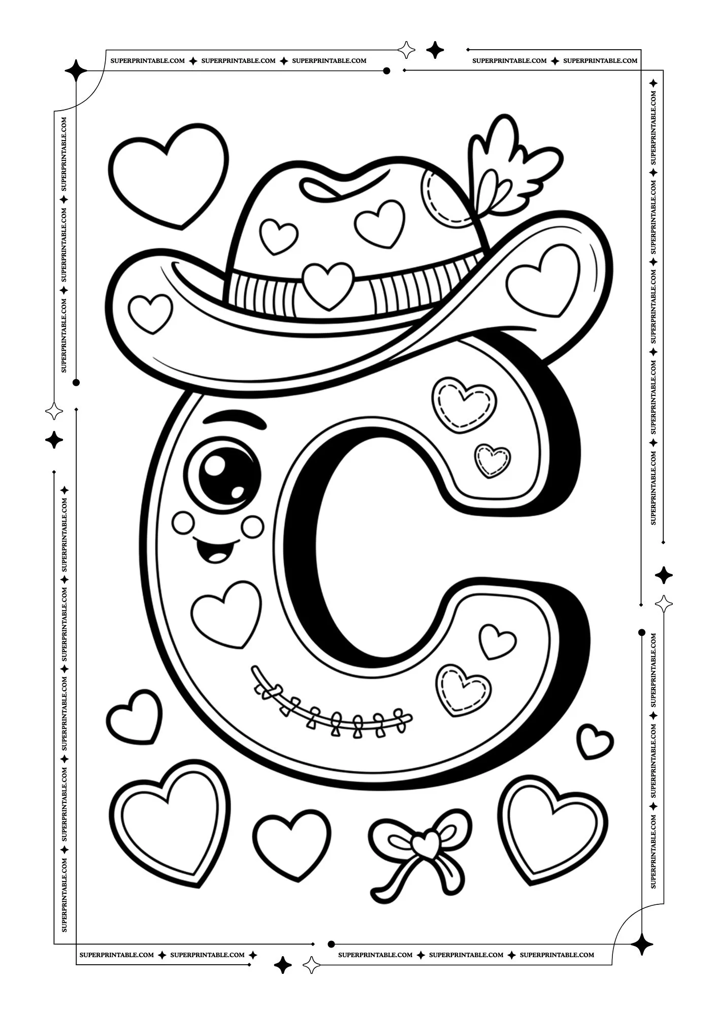Cowboy Valentines Alphabet Coloring Pages 3