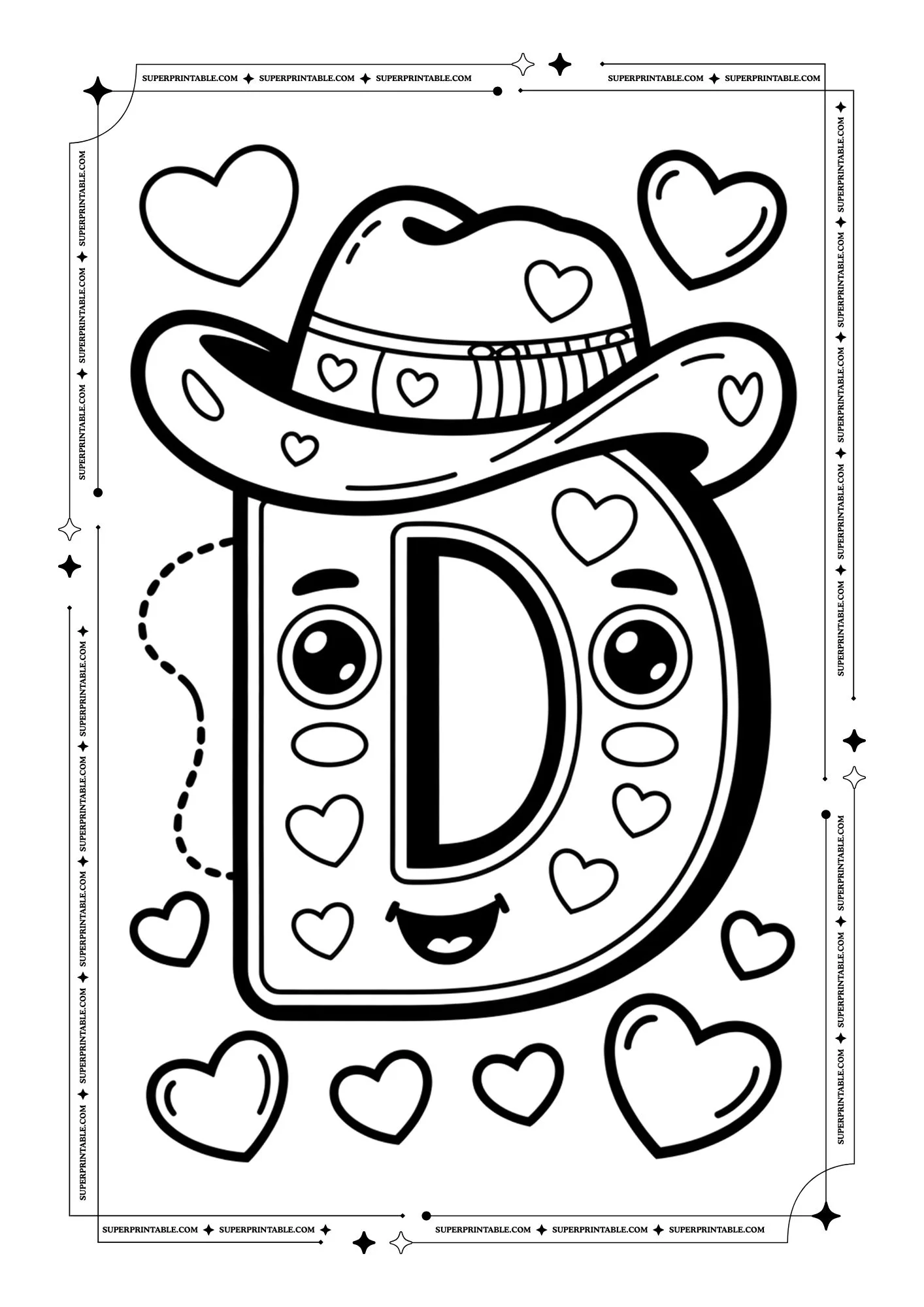 Cowboy Valentines Alphabet Coloring Pages 4