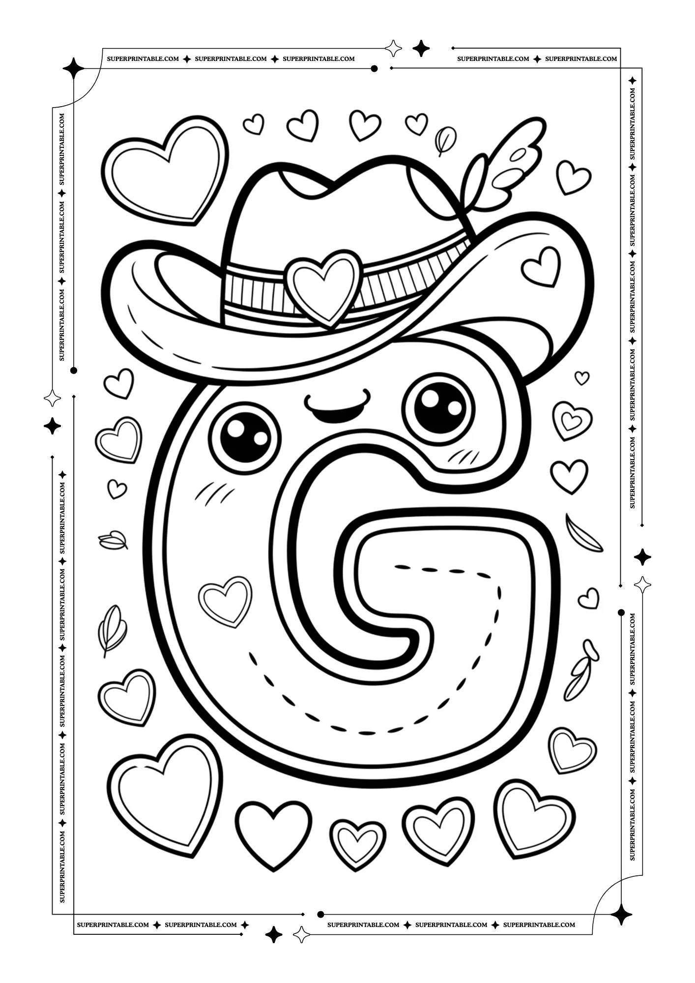 Cowboy Valentines Alphabet Coloring Pages 7
