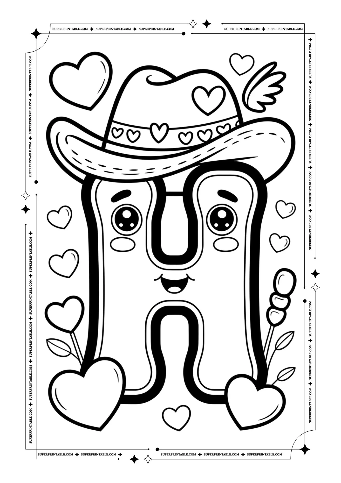 Cowboy Valentines Alphabet Coloring Pages 8