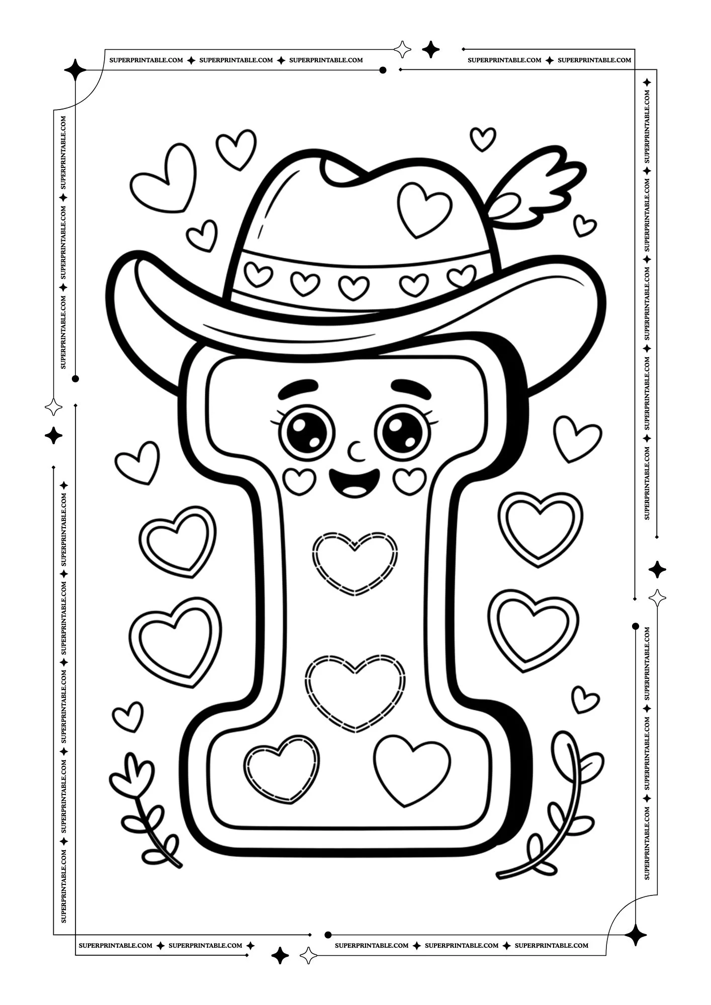 Cowboy Valentines Alphabet Coloring Pages 9