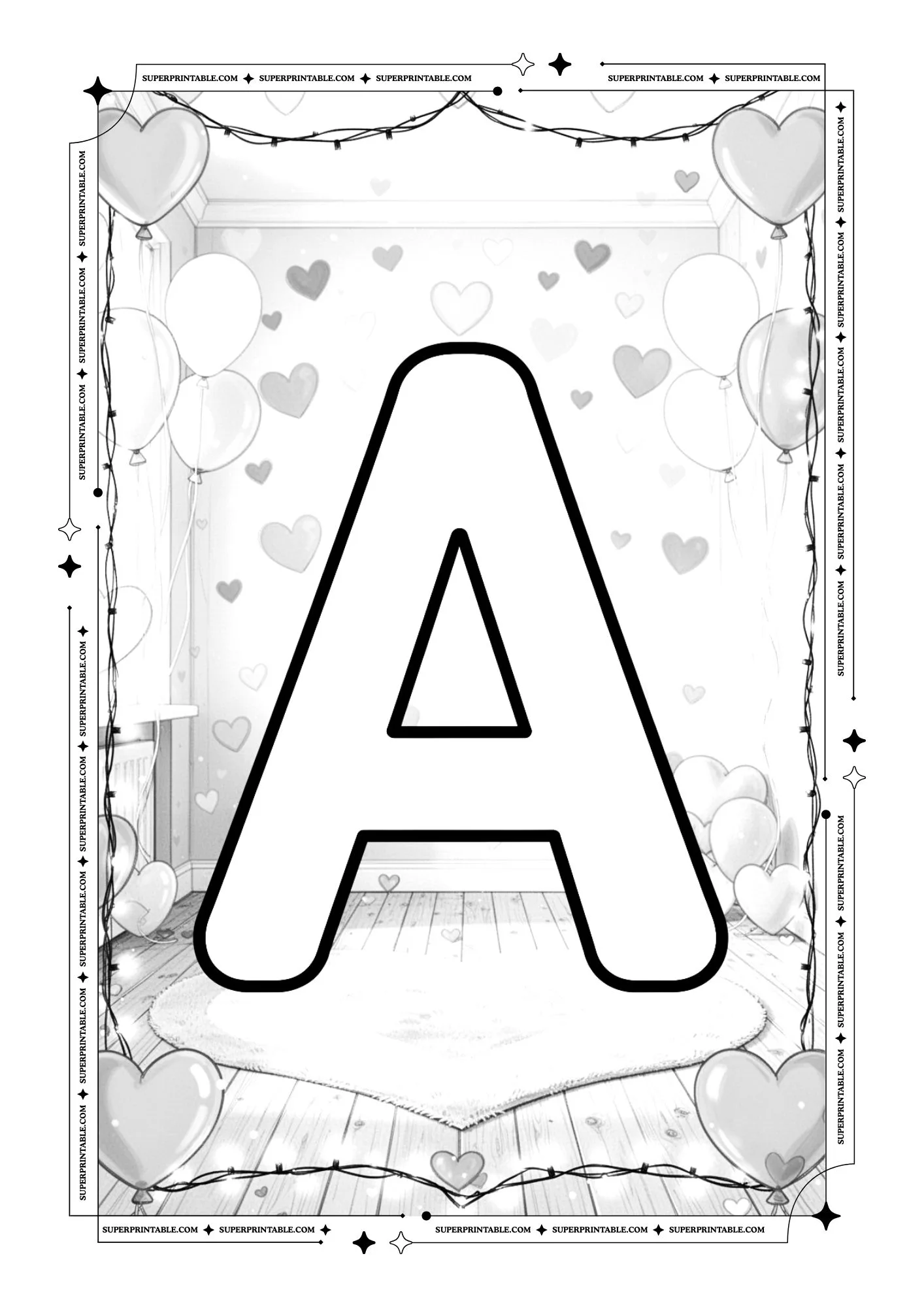 Cozy Interior Valentines Alphabet Coloring Pages 1