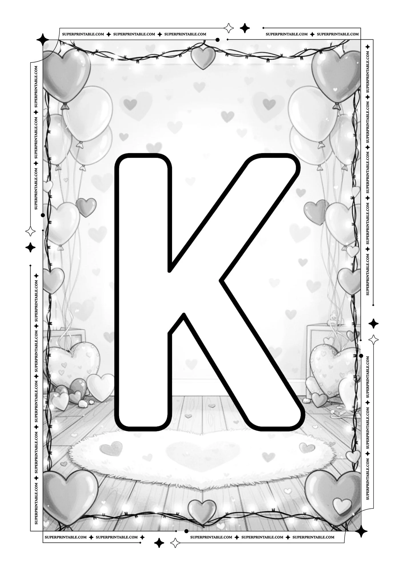 Cozy Interior Valentines Alphabet Coloring Pages 11
