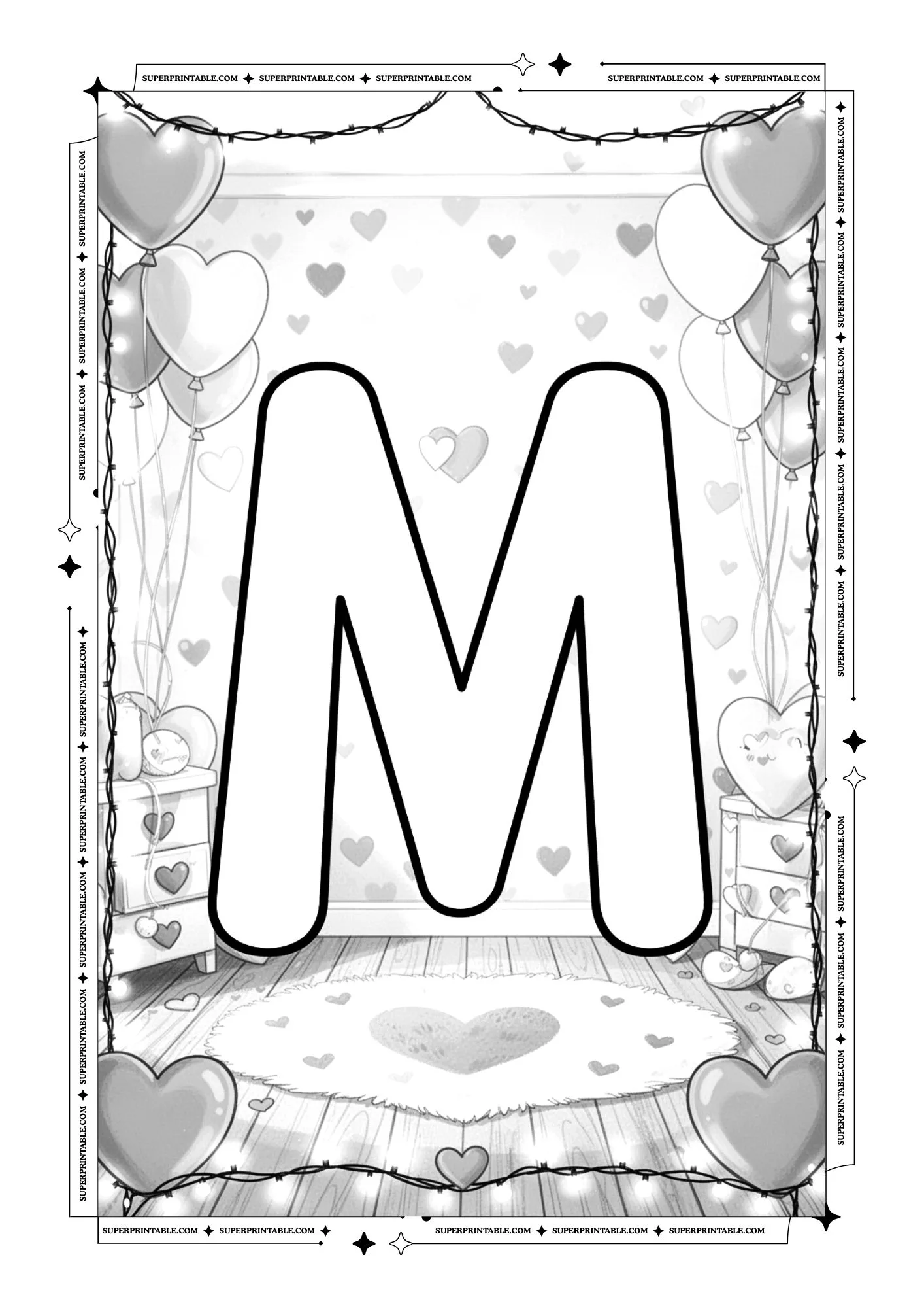 Cozy Interior Valentines Alphabet Coloring Pages 13