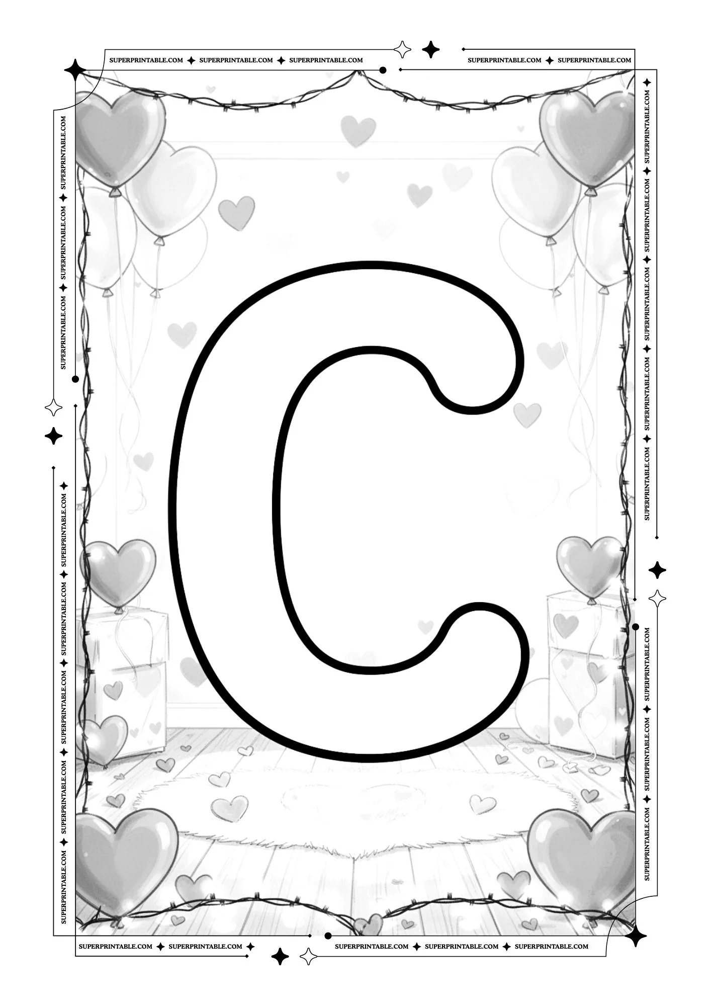Cozy Interior Valentines Alphabet Coloring Pages 3