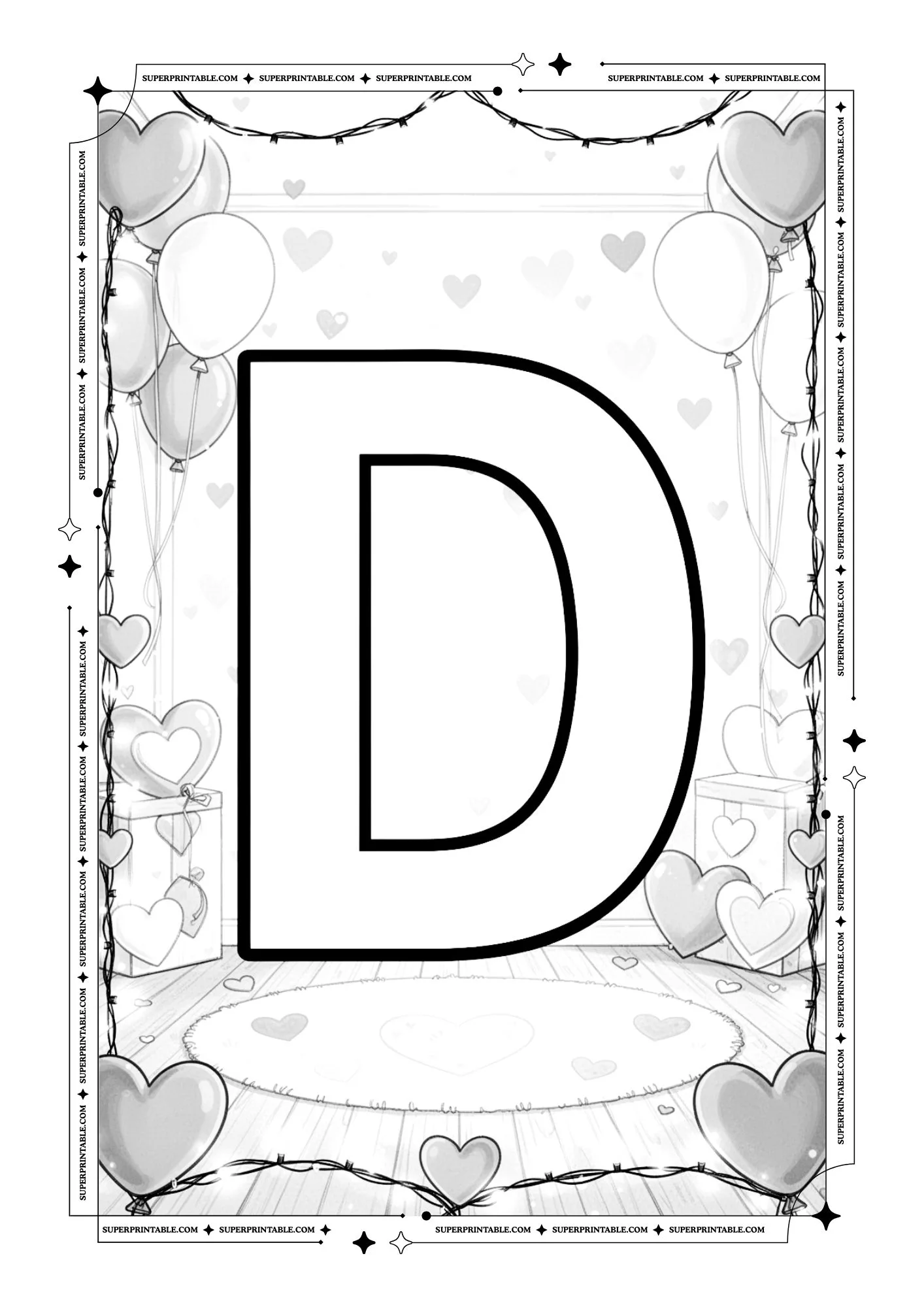 Cozy Interior Valentines Alphabet Coloring Pages 4