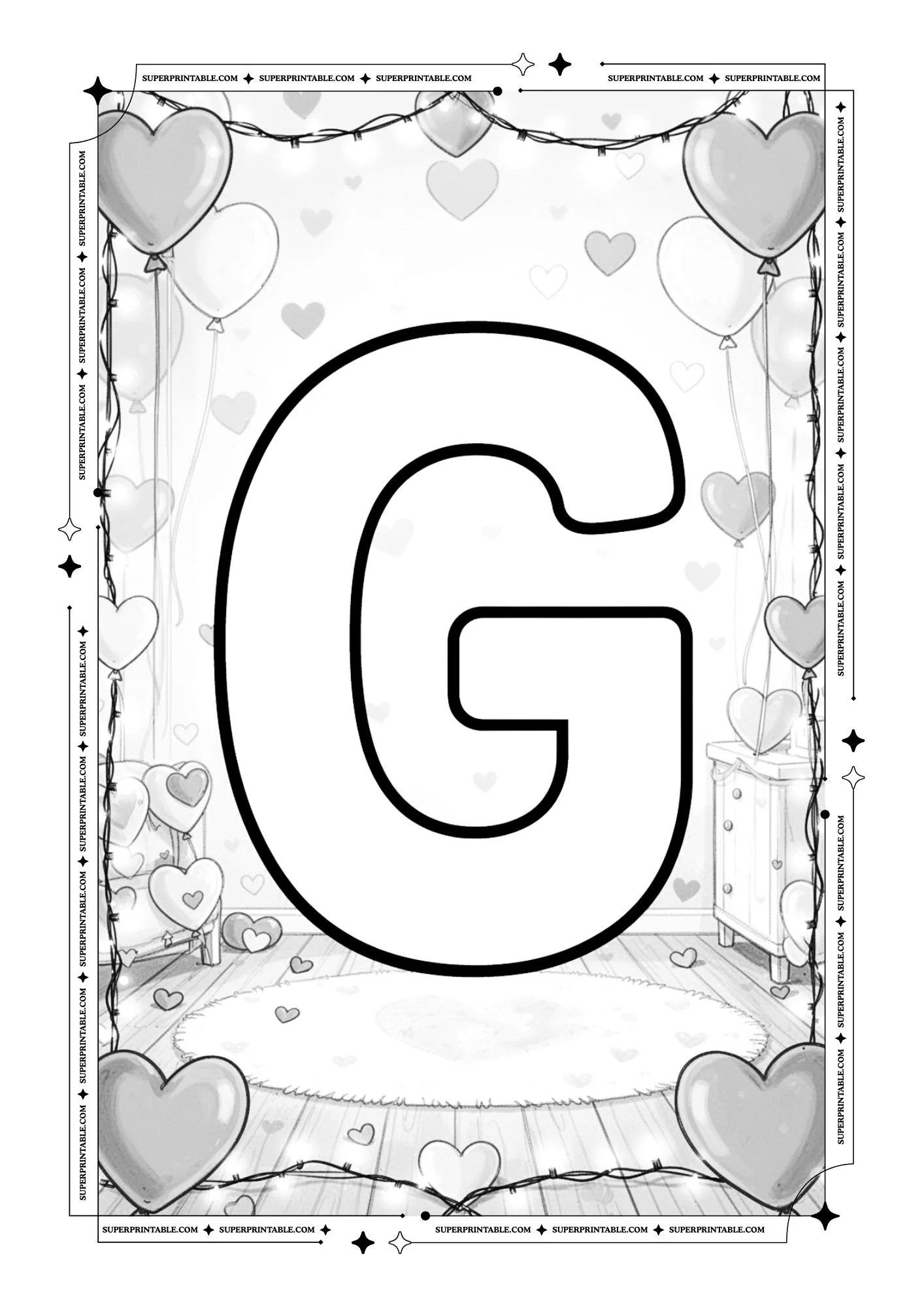 Cozy Interior Valentines Alphabet Coloring Pages 7