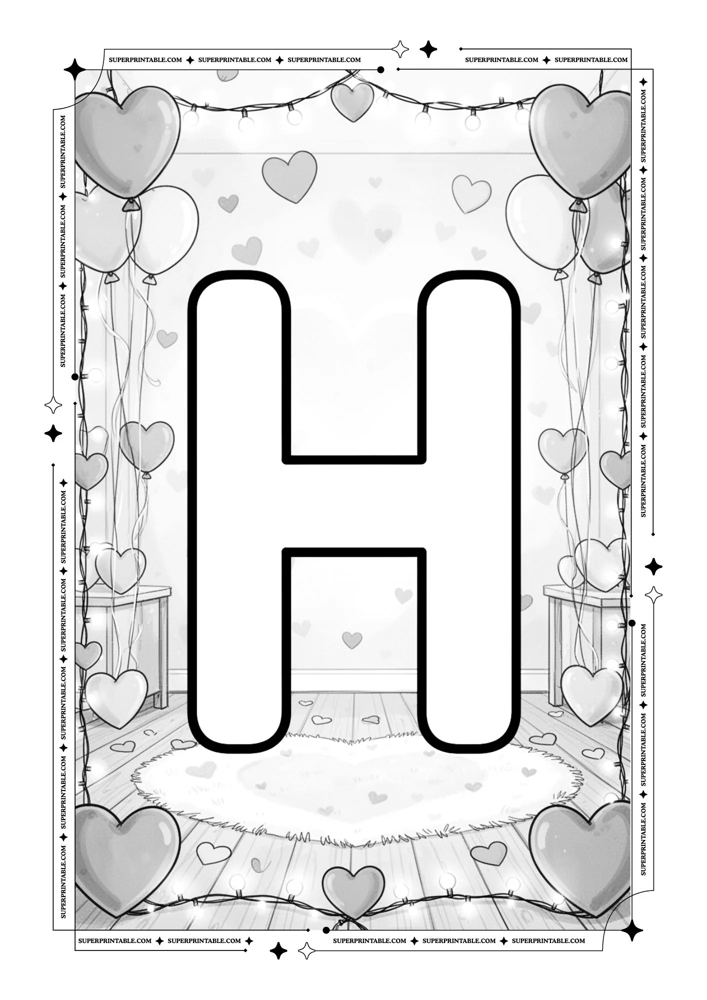 Cozy Interior Valentines Alphabet Coloring Pages 8