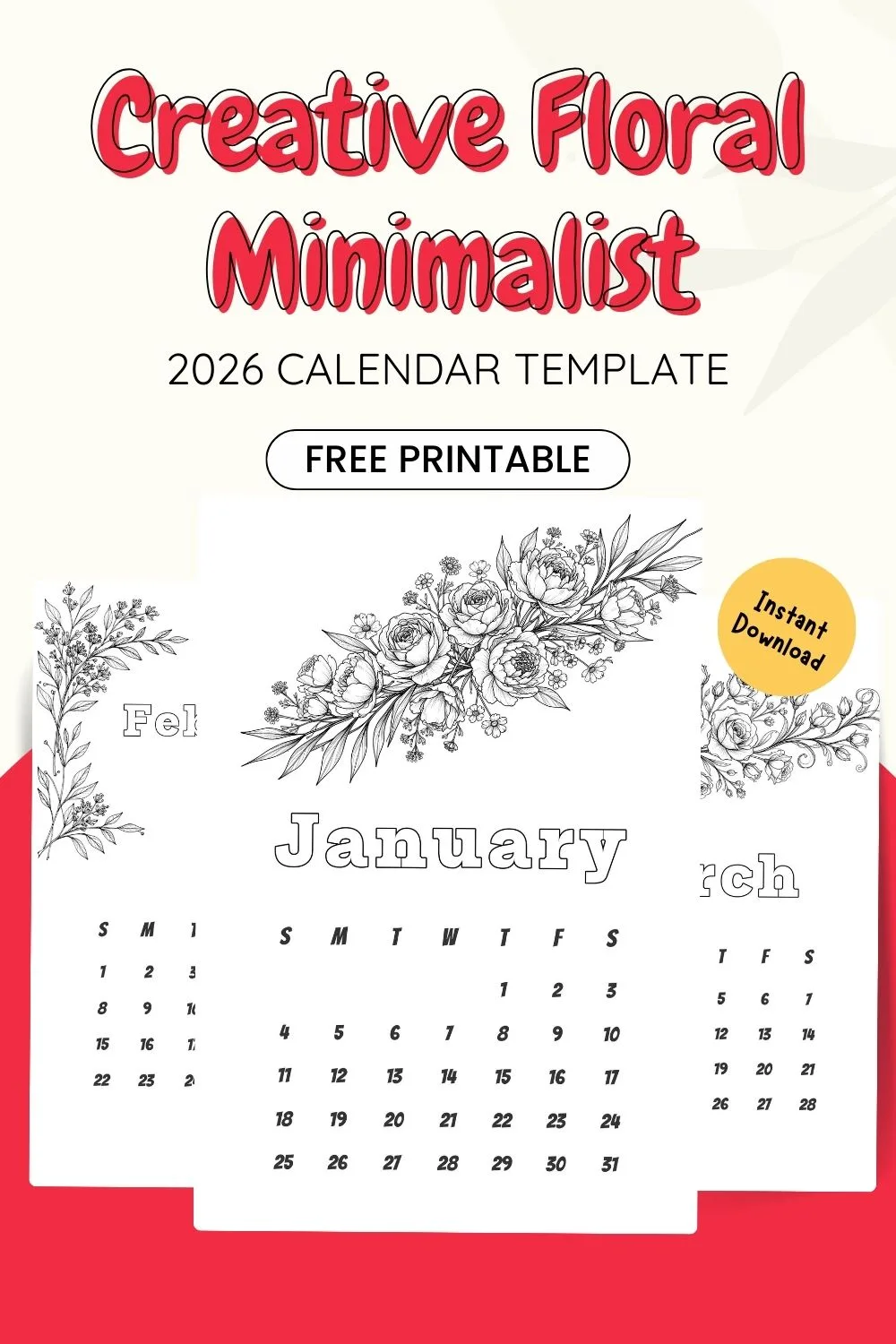 Creative Floral Minimalist 2026 Calendar Pinterest Image