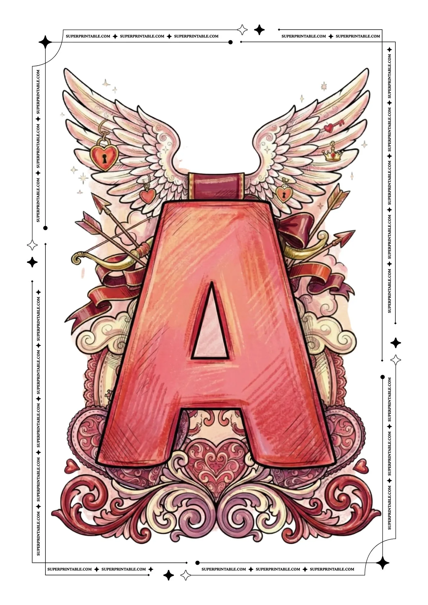Cupid World Valentines Alphabet Coloring Pages 1