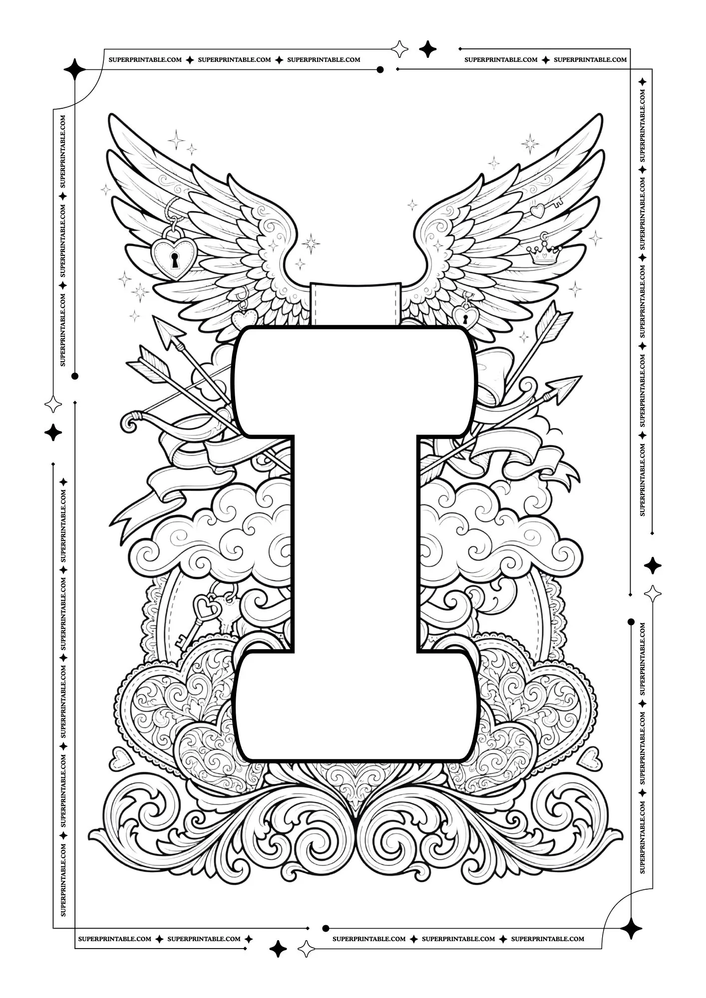 Cupid World Valentines Alphabet Coloring Pages 10