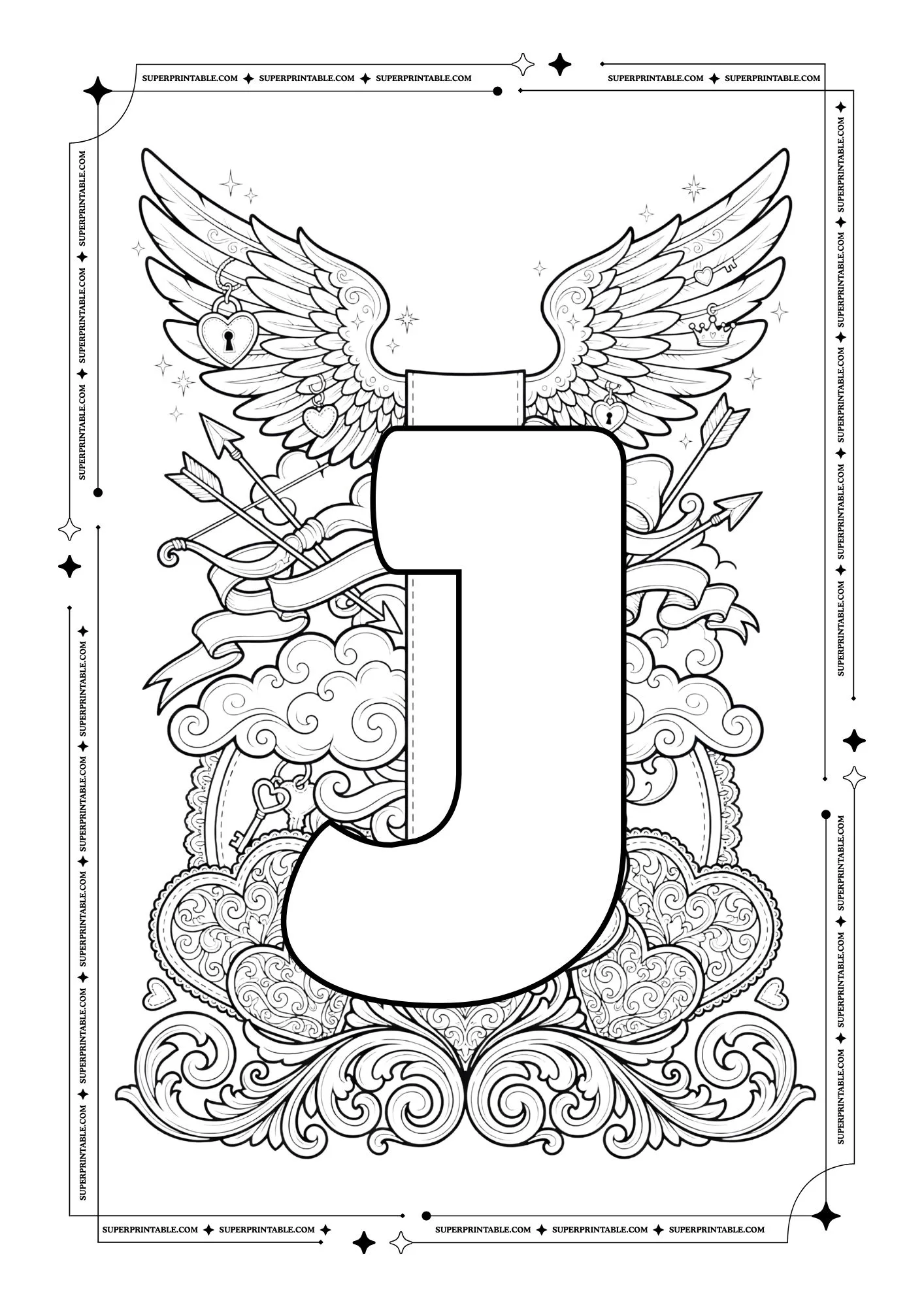 Cupid World Valentines Alphabet Coloring Pages 11