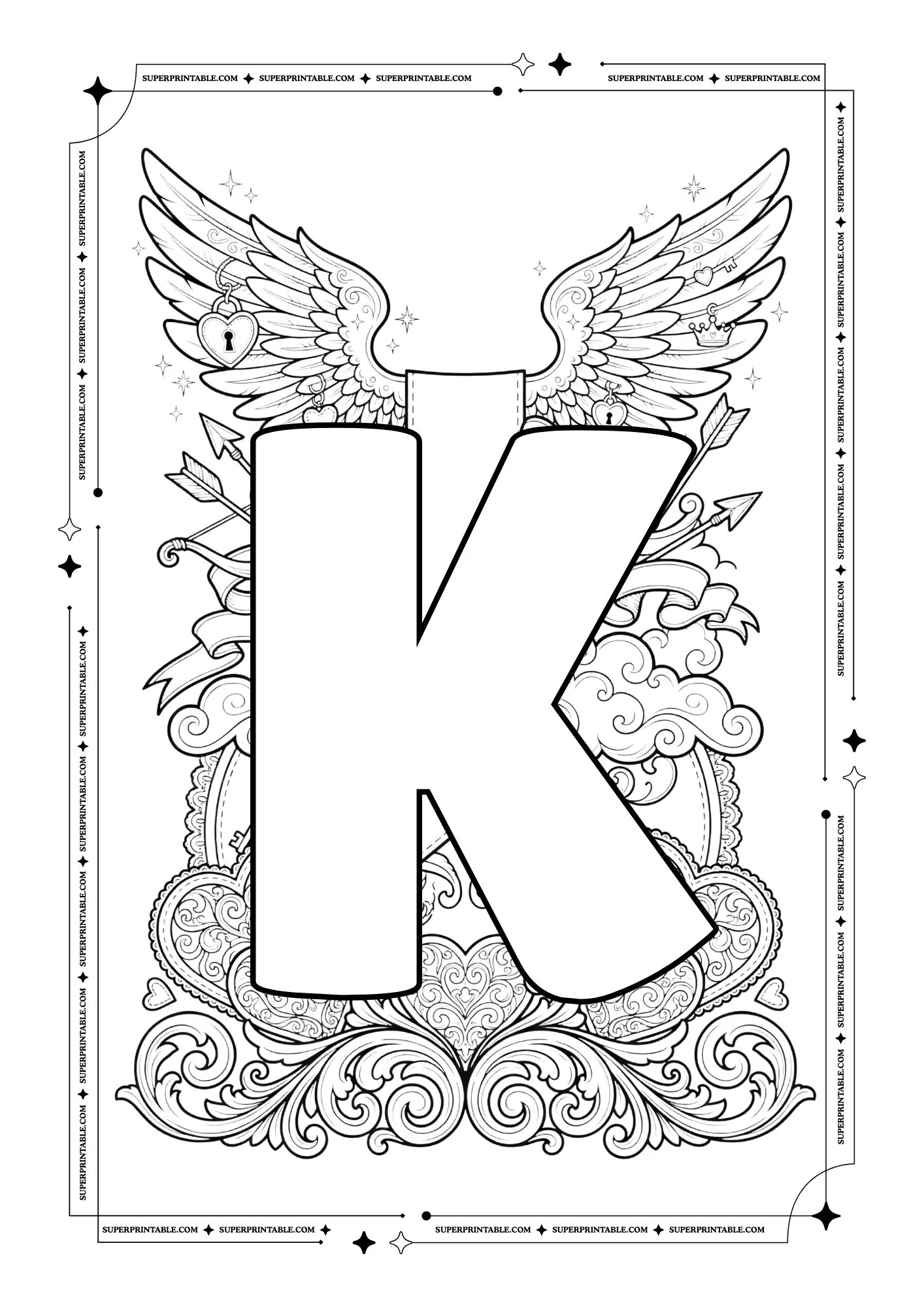 Cupid World Valentines Alphabet Coloring Pages 12