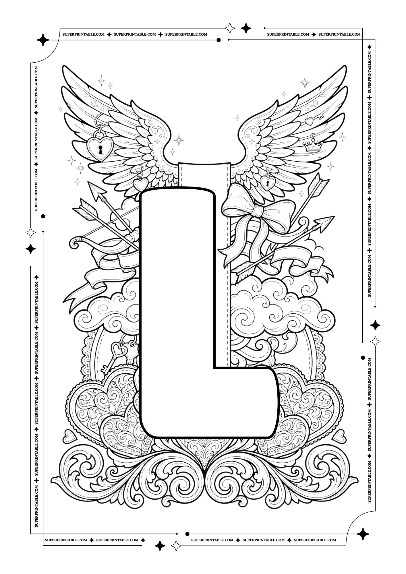 Cupid World Valentines Alphabet Coloring Pages 13