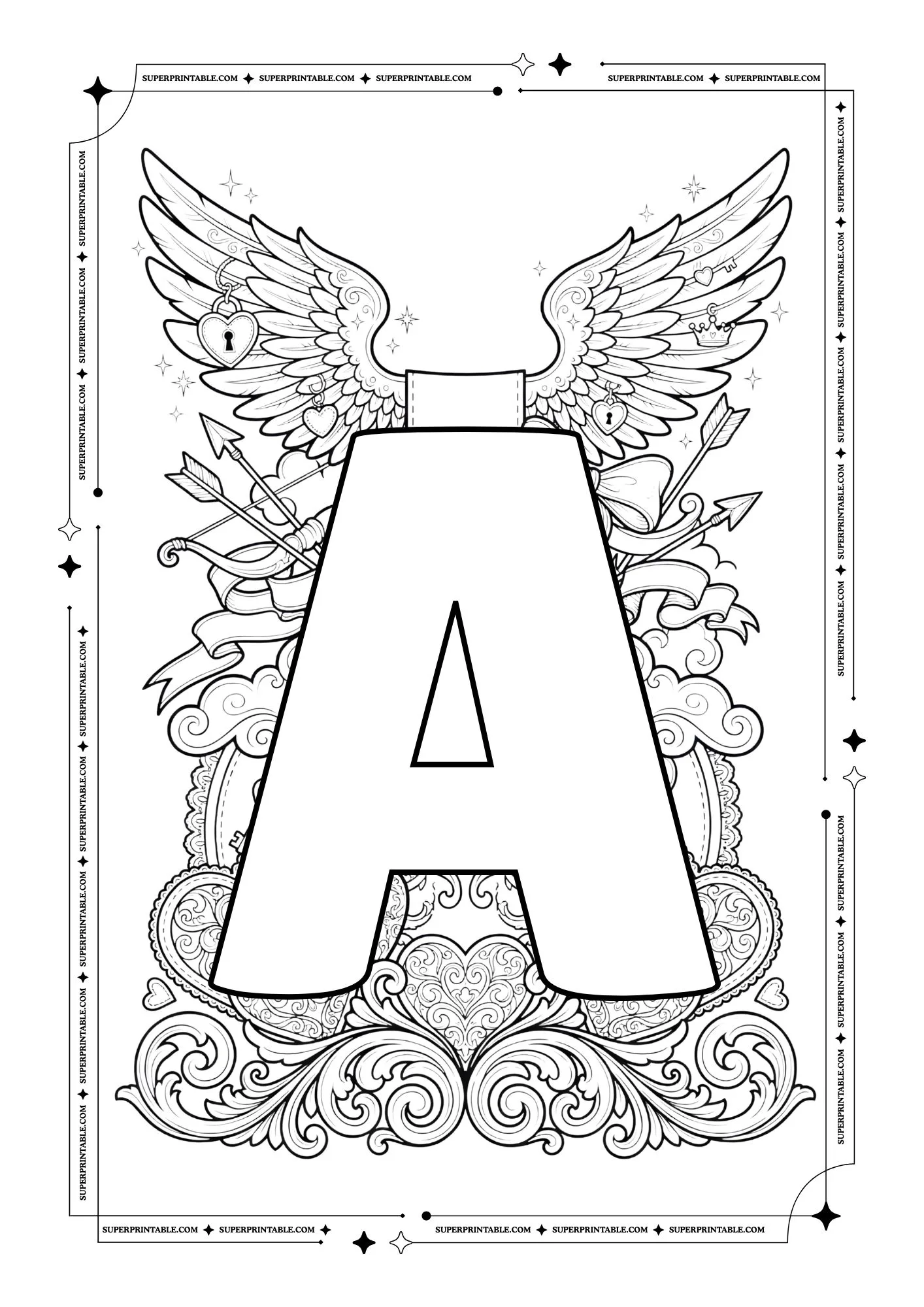 Cupid World Valentines Alphabet Coloring Pages 2