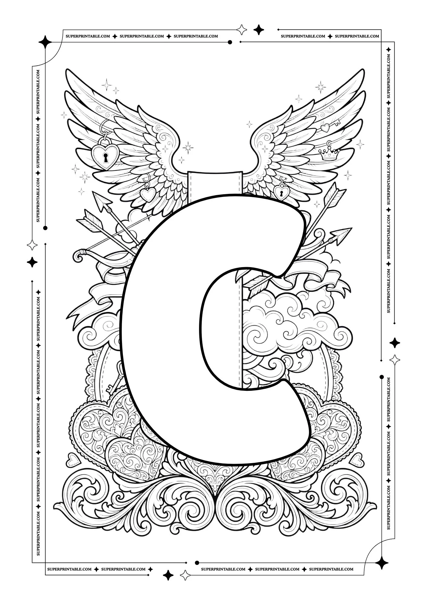 Cupid World Valentines Alphabet Coloring Pages 4