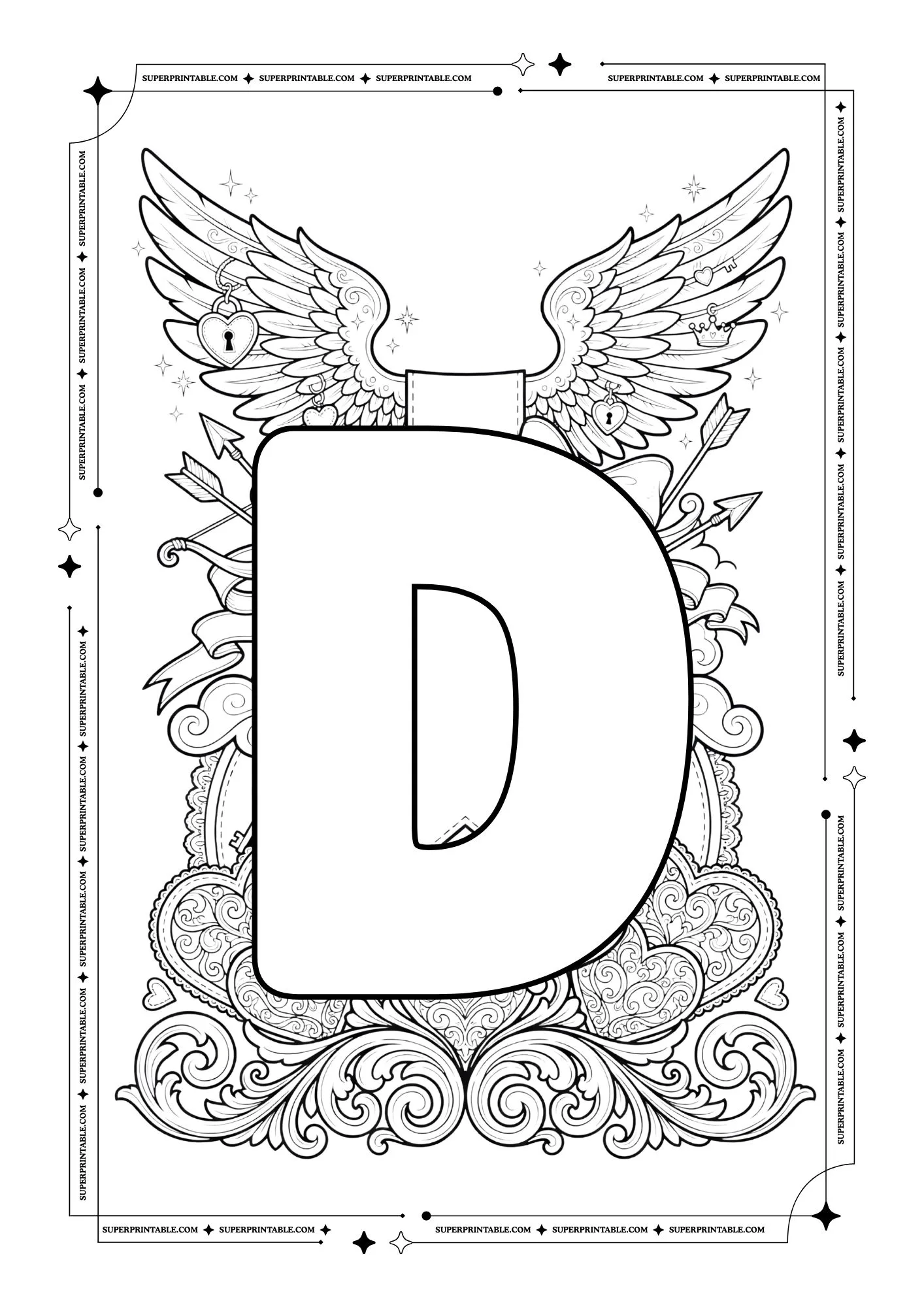 Cupid World Valentines Alphabet Coloring Pages 5