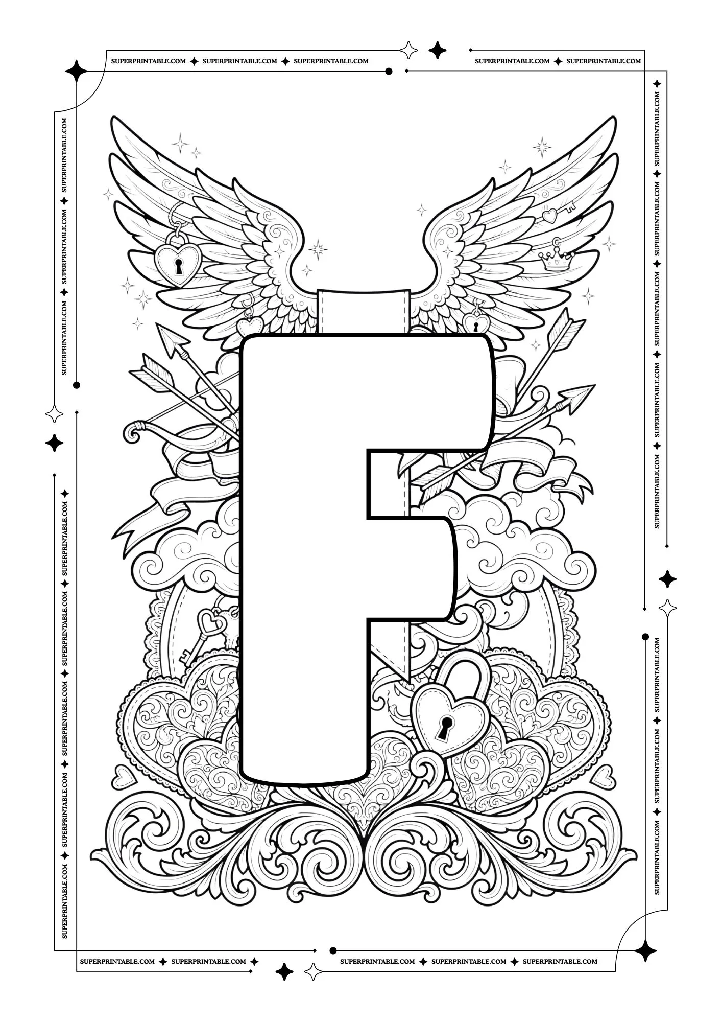 Cupid World Valentines Alphabet Coloring Pages 7