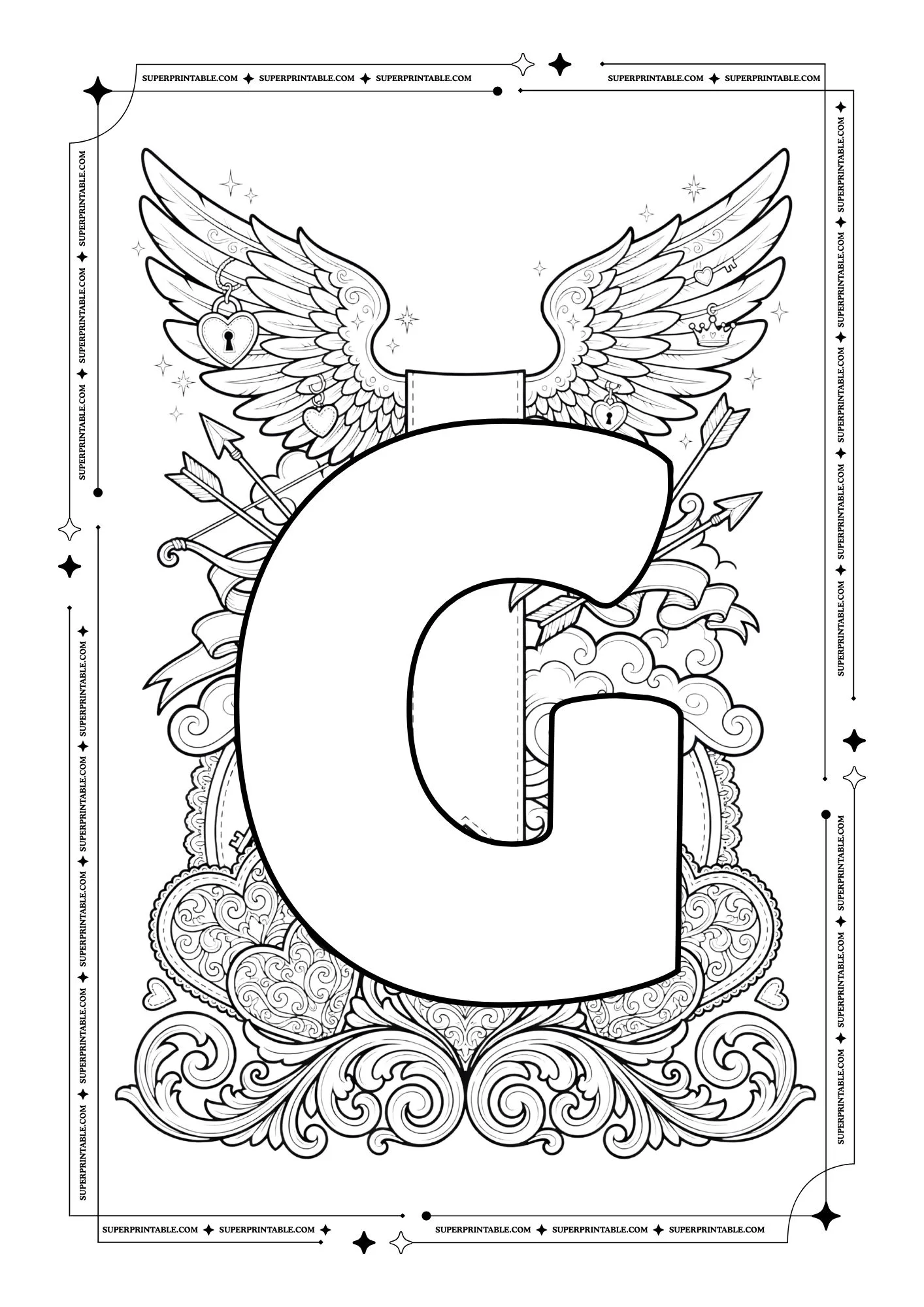 Cupid World Valentines Alphabet Coloring Pages 8