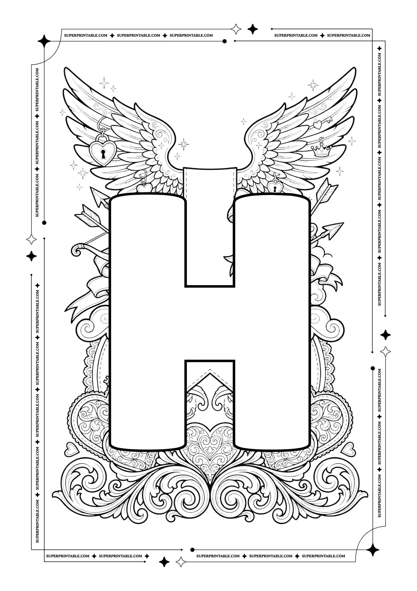 Cupid World Valentines Alphabet Coloring Pages 9