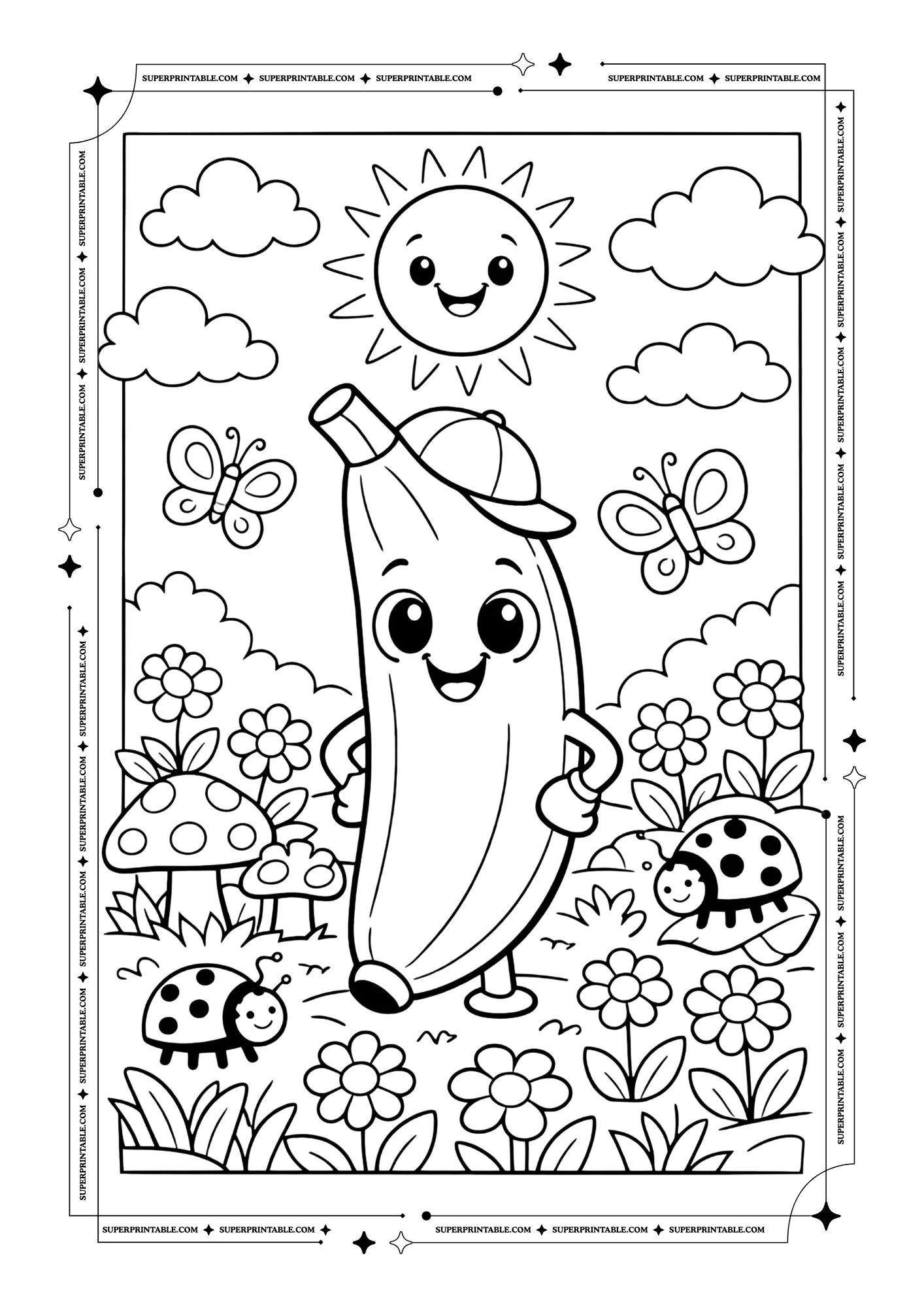 Cute Banana Coloring Pages 1