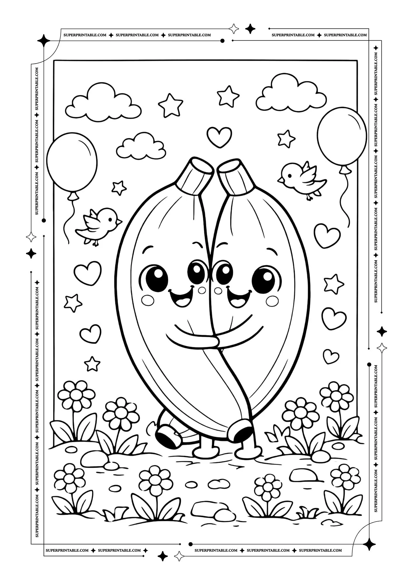 Cute Banana Coloring Pages 2