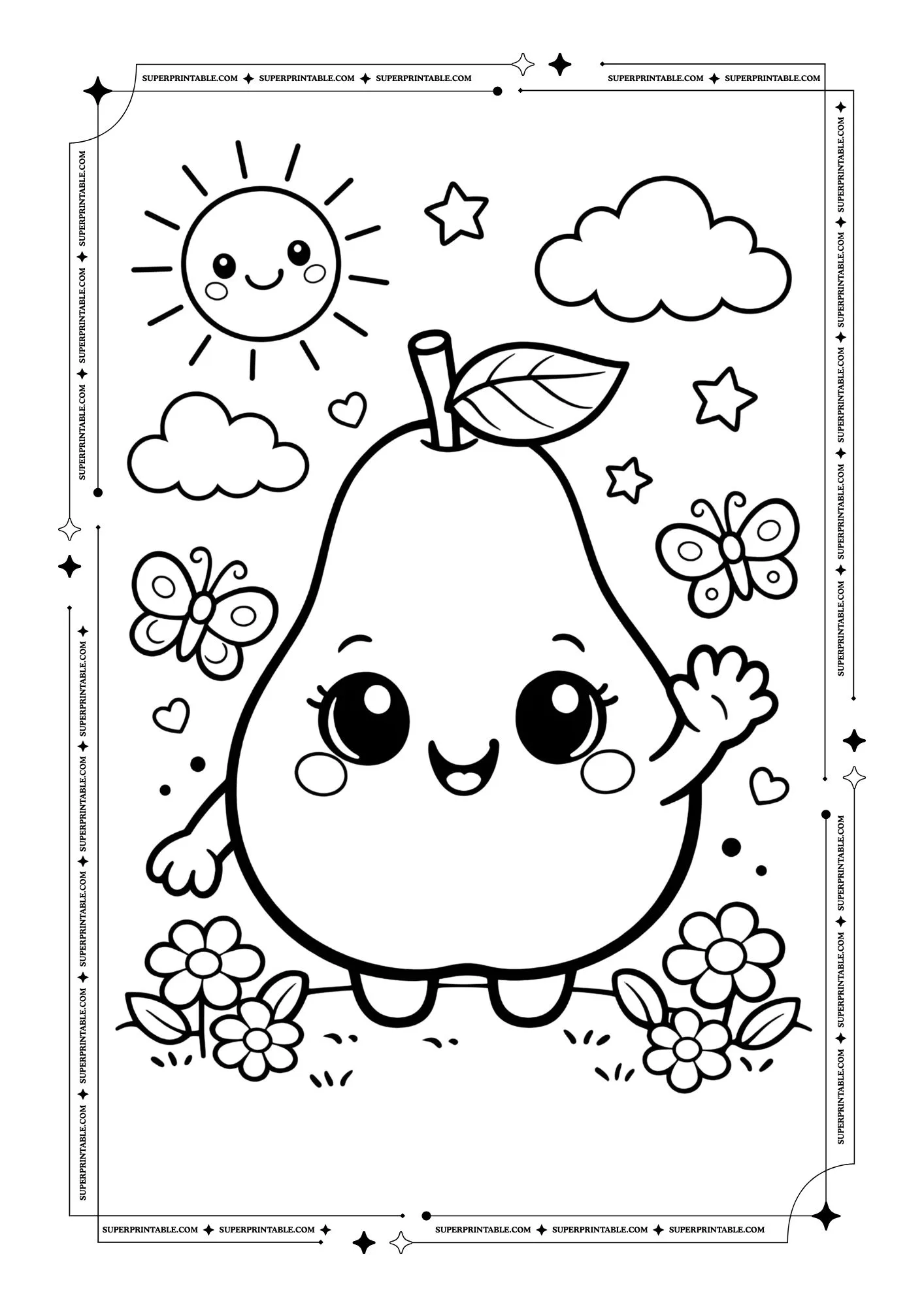 Cute Pear Coloring Pages 1