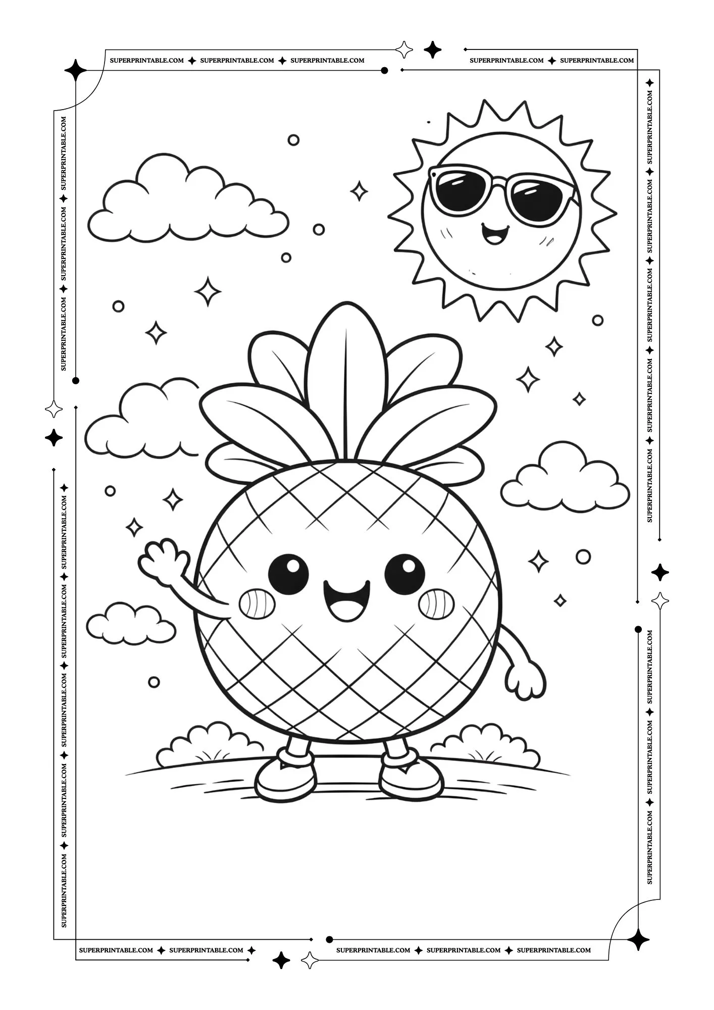 Cute Pineapple Coloring Pages 3