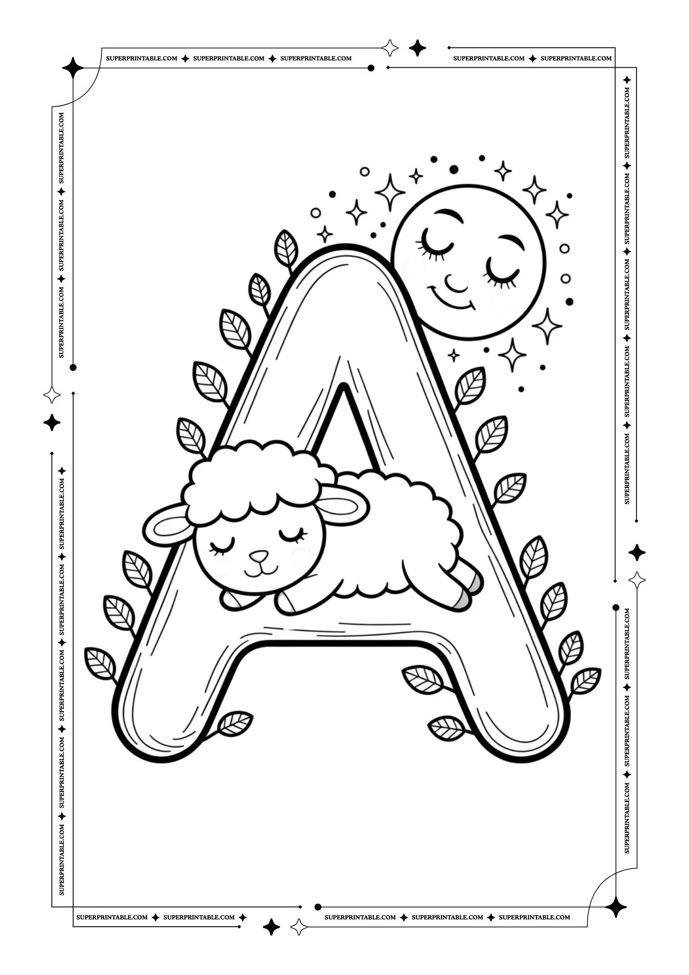Cute Sleeping Animals Alphabet Coloring Pages 1