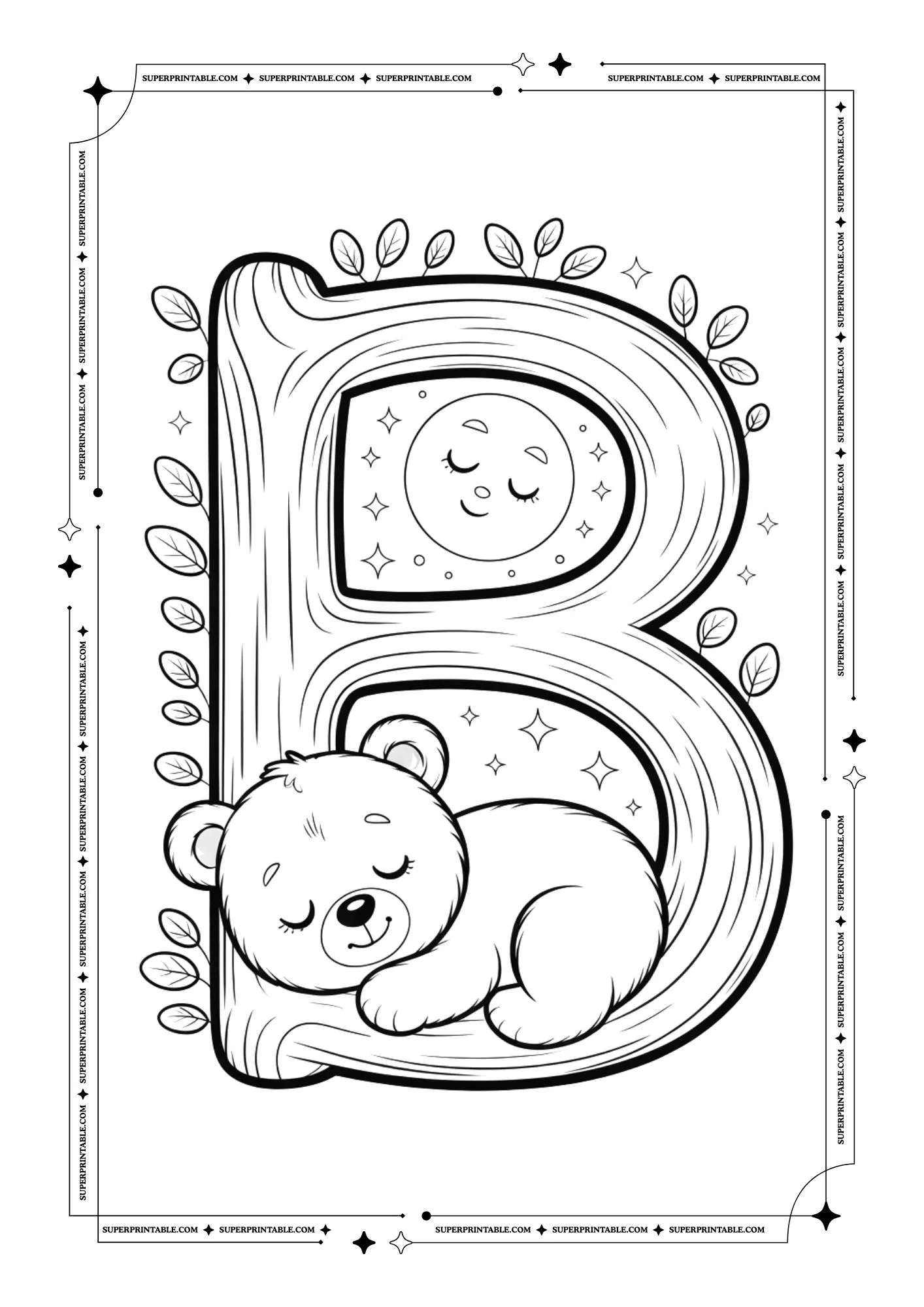 Cute Sleeping Animals Alphabet Coloring Pages 2