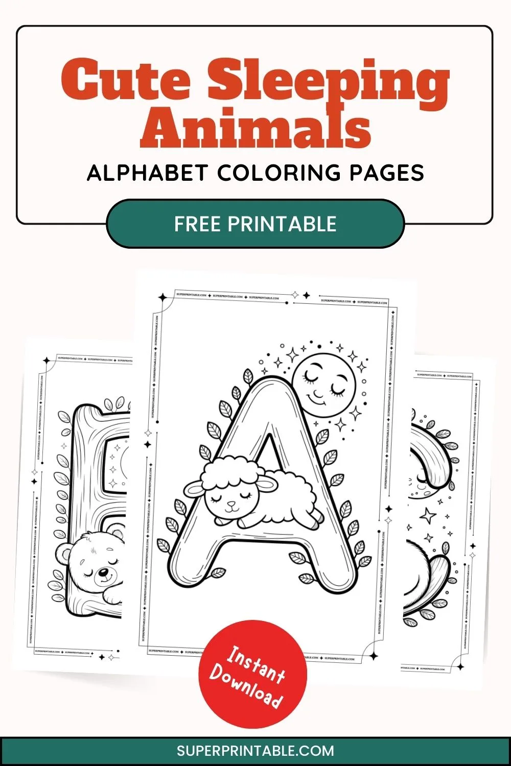 Cute Sleeping Animals Alphabet Coloring Pages Pinterest Image