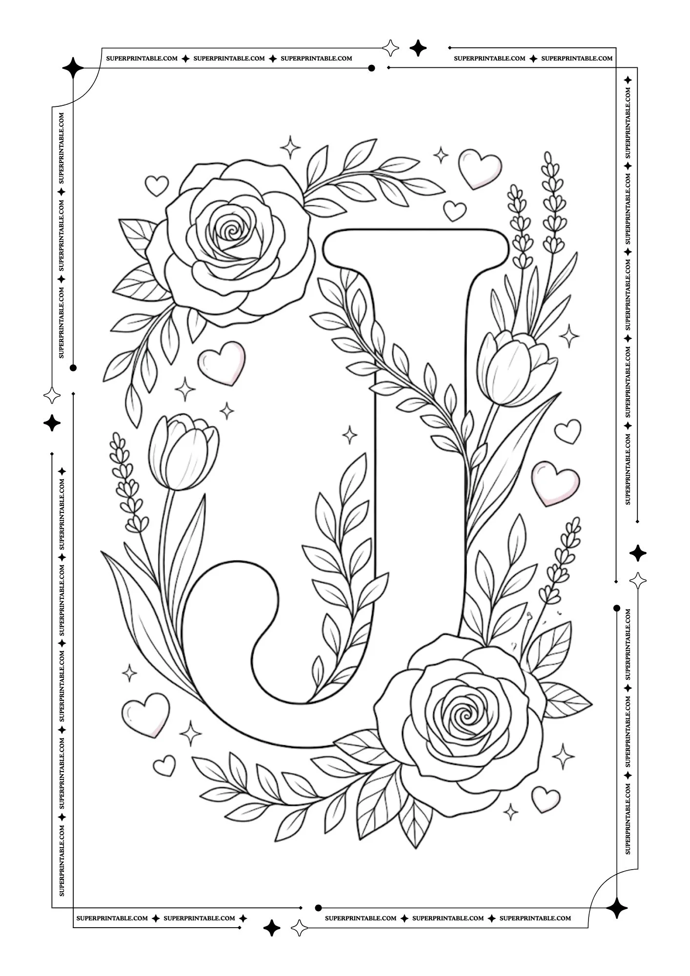 Floral Roses Alphabet Coloring Pages 10
