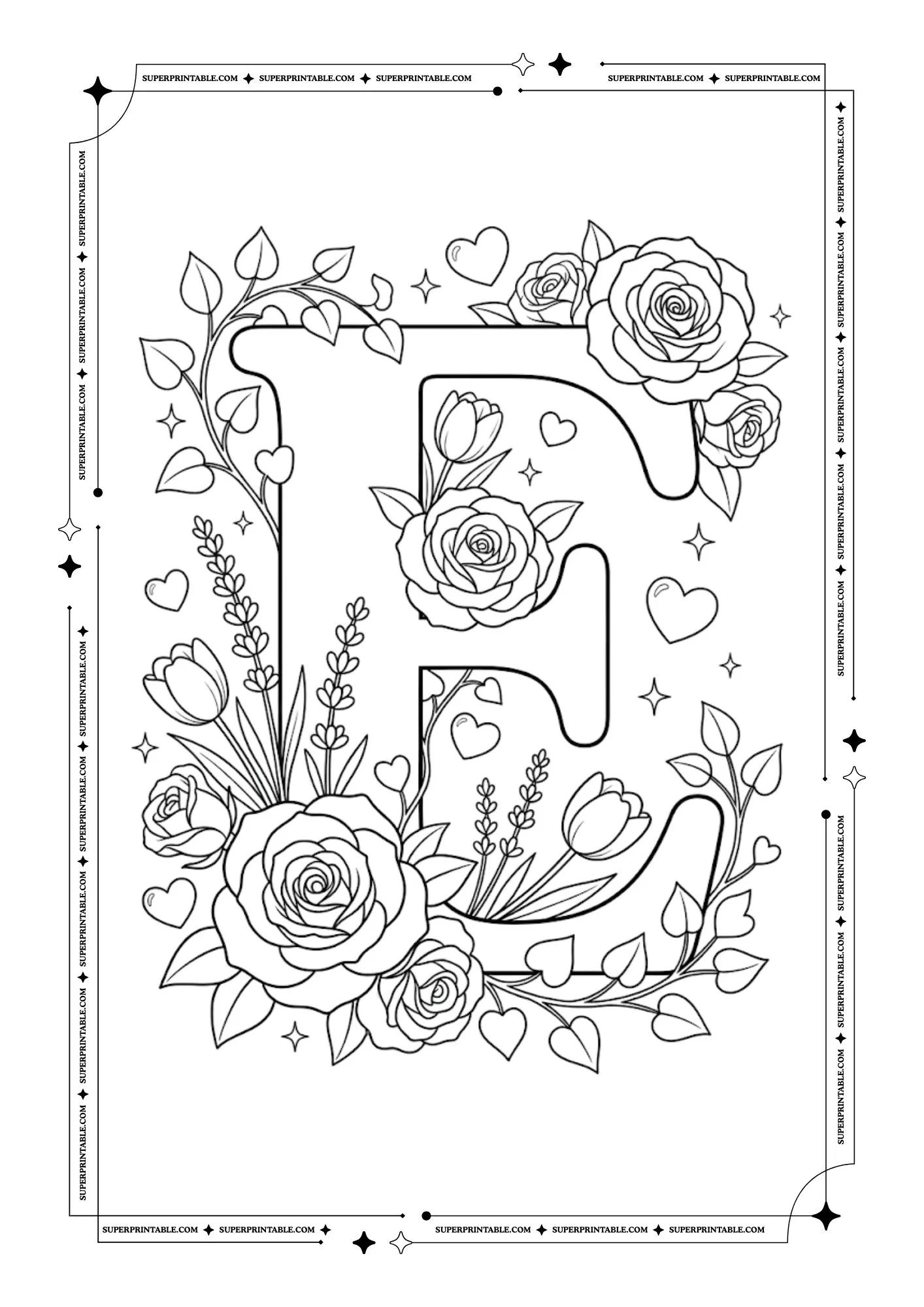 Floral Roses Alphabet Coloring Pages 5