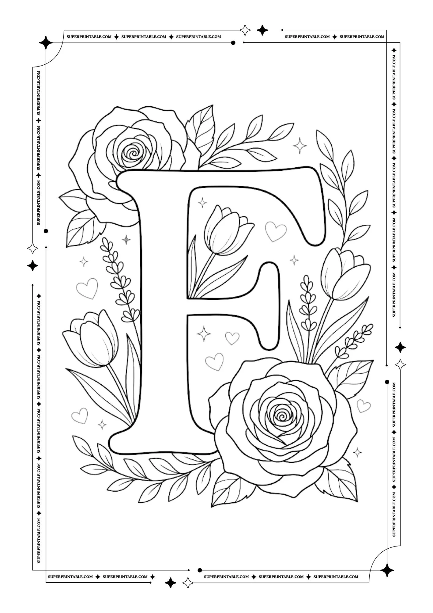 Floral Roses Alphabet Coloring Pages 6