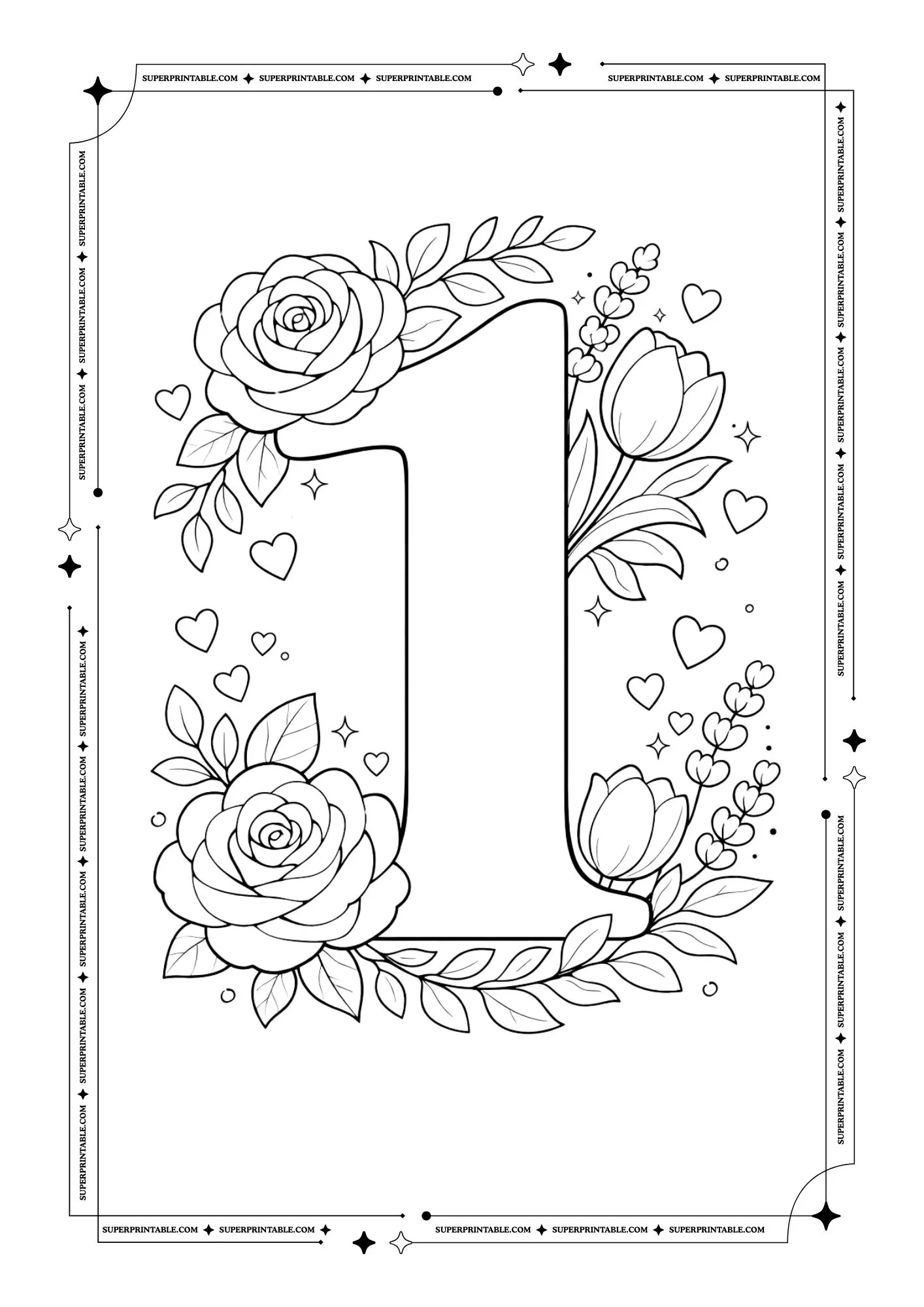 Floral Roses Numbers Coloring Pages 2