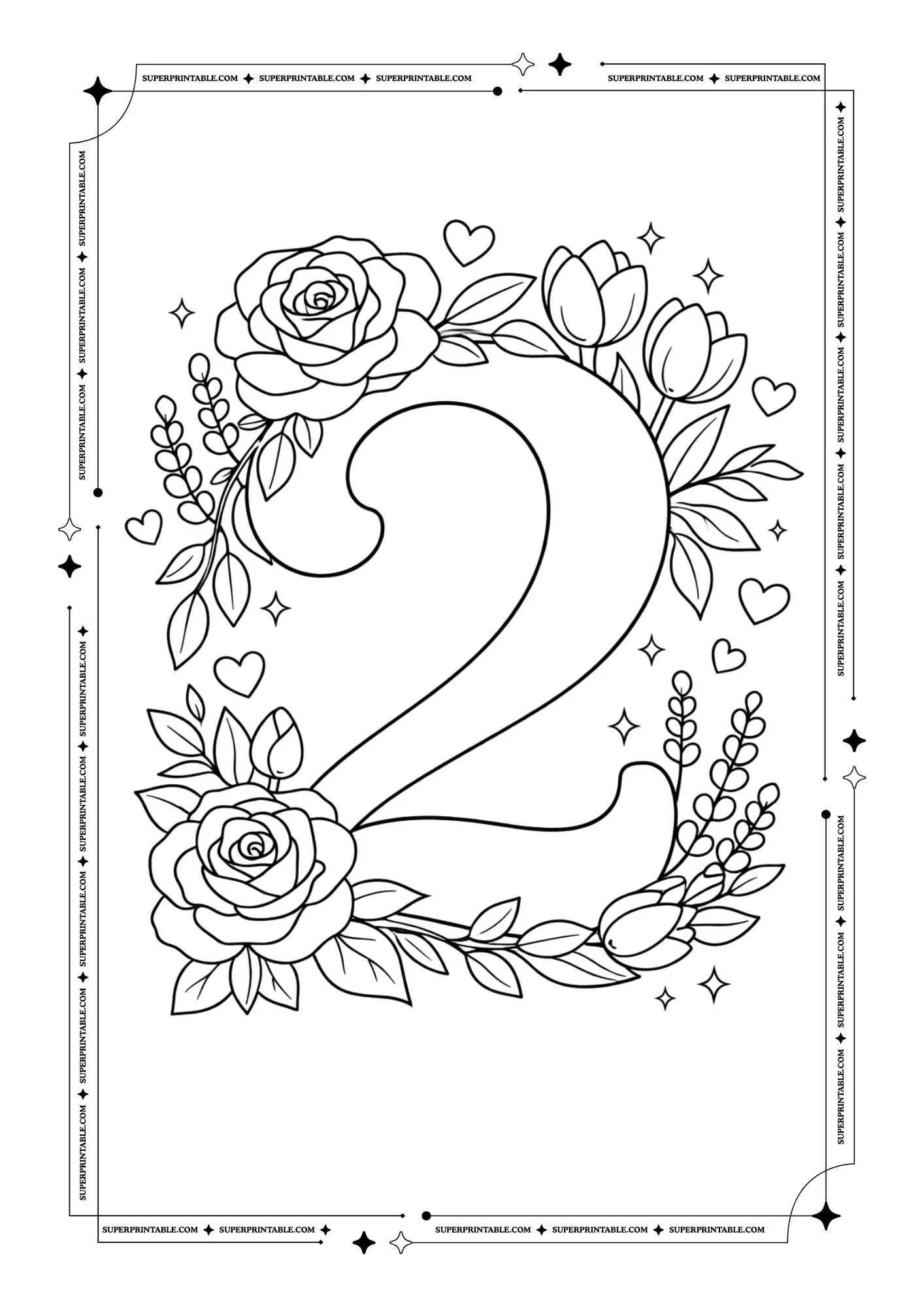 Floral Roses Numbers Coloring Pages 3