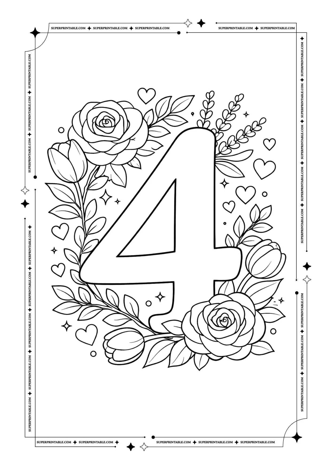 Floral Roses Numbers Coloring Pages 5