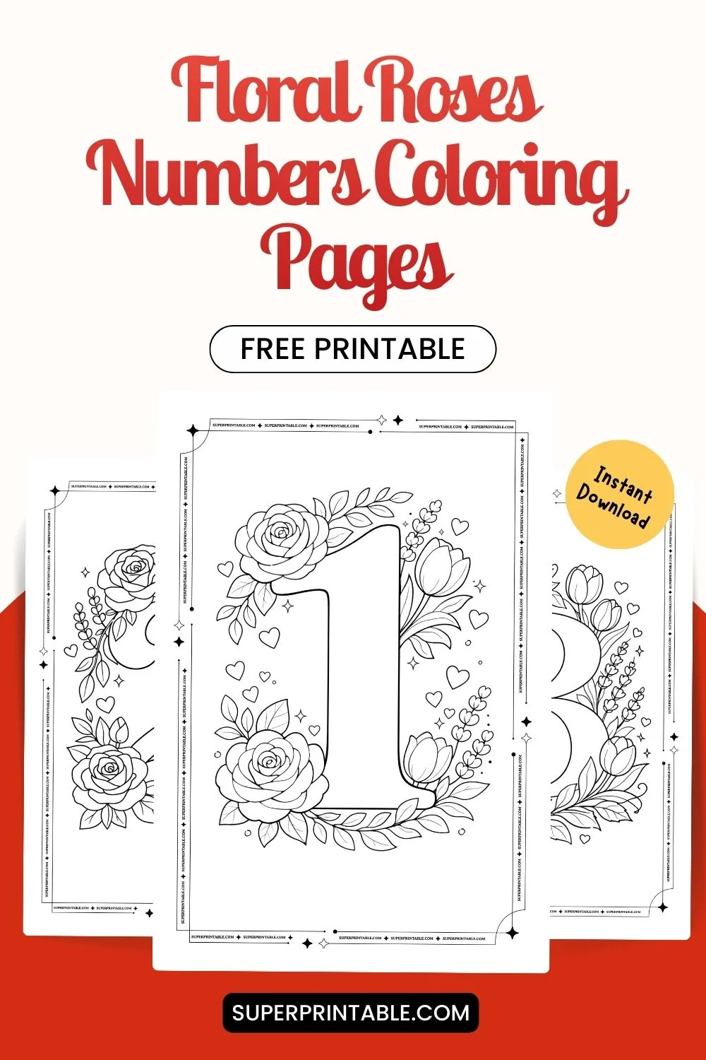 Floral Roses Numbers Coloring Pages Pinterest Image