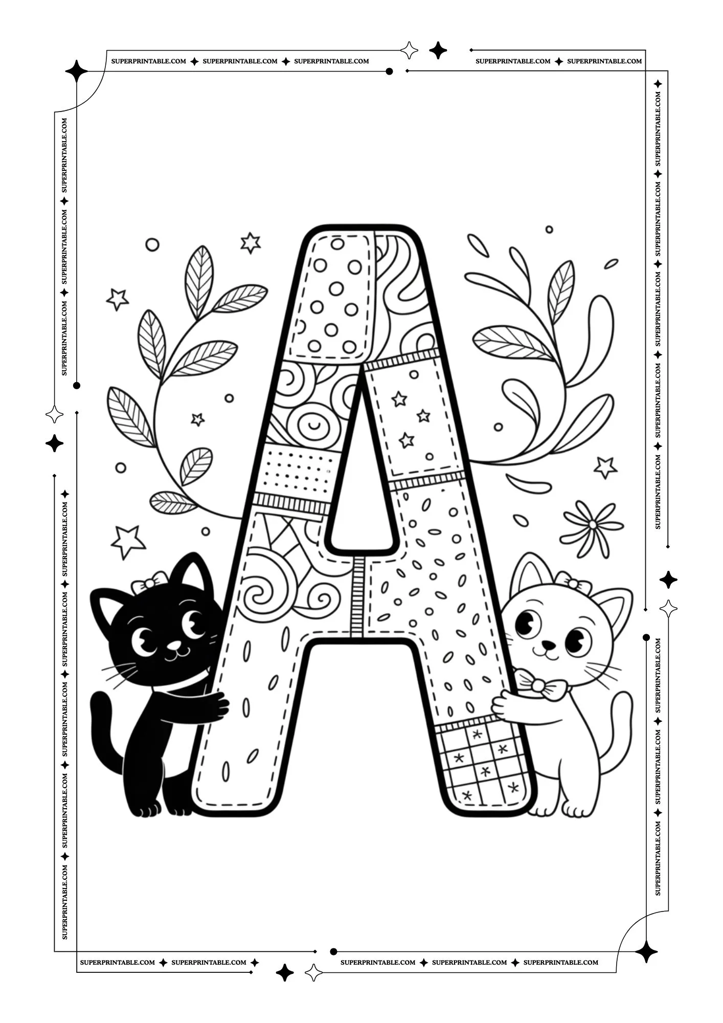 Fluffy Cats Alphabet Coloring Pages 1