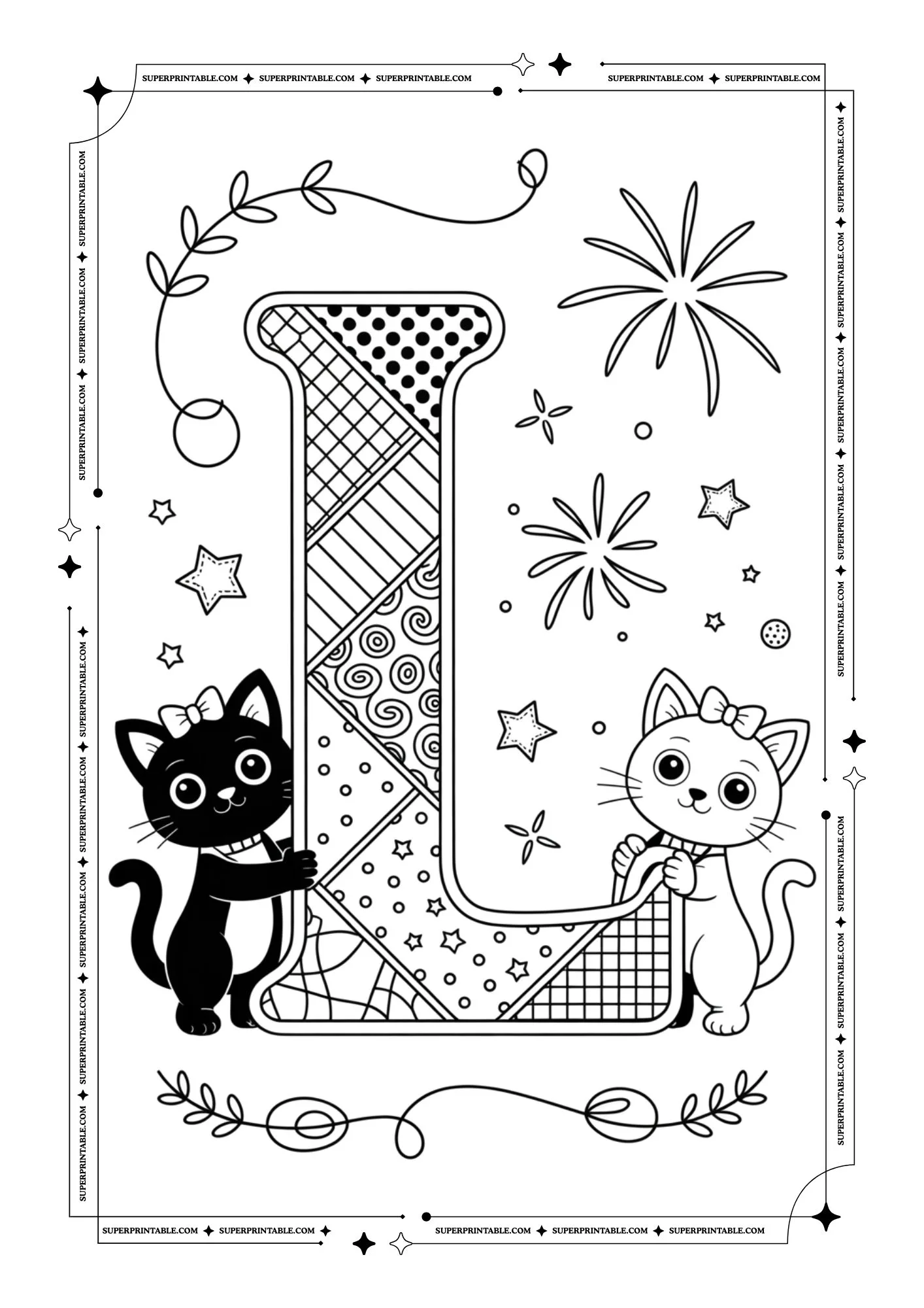 Fluffy Cats Alphabet Coloring Pages 12