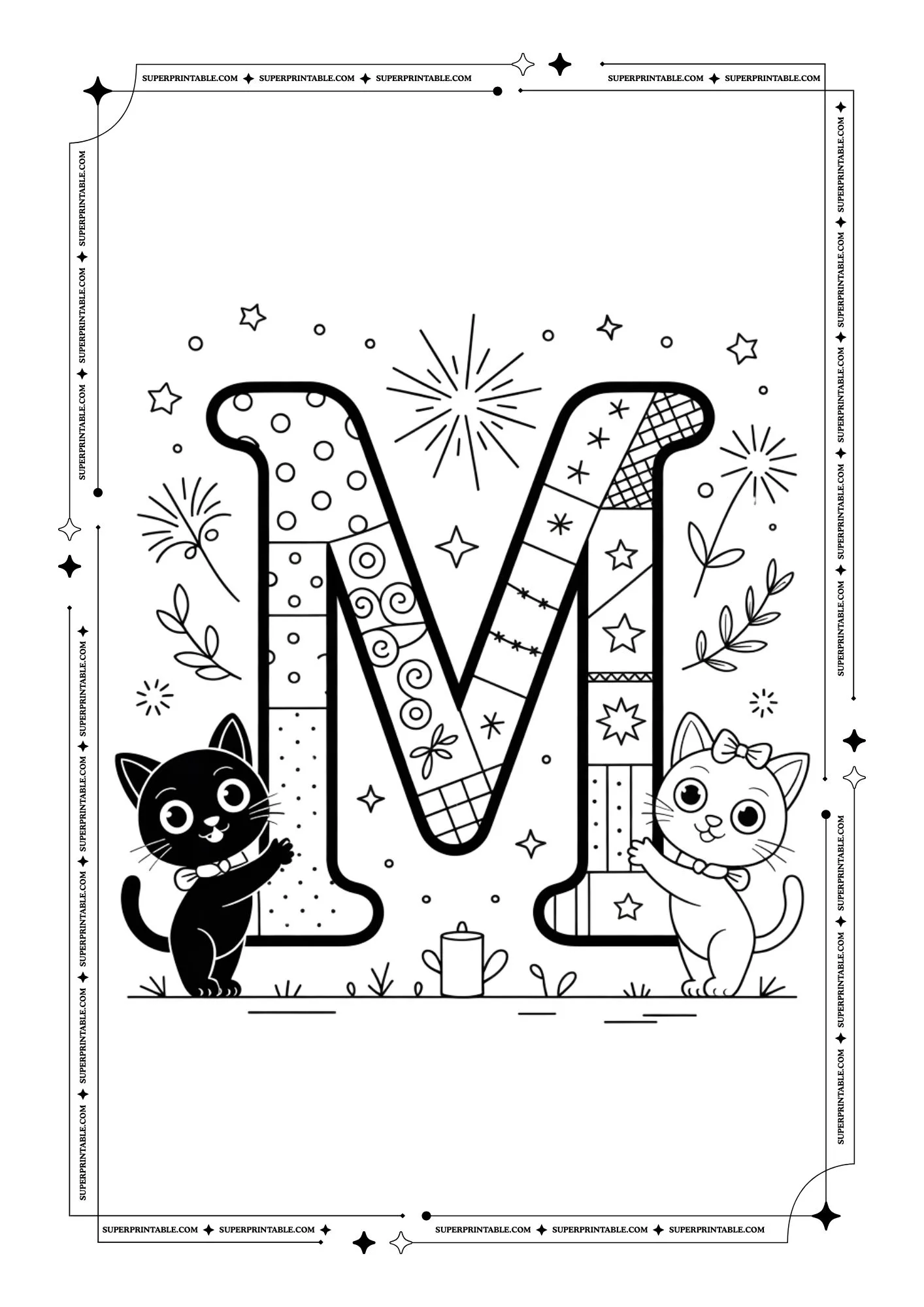 Fluffy Cats Alphabet Coloring Pages 13