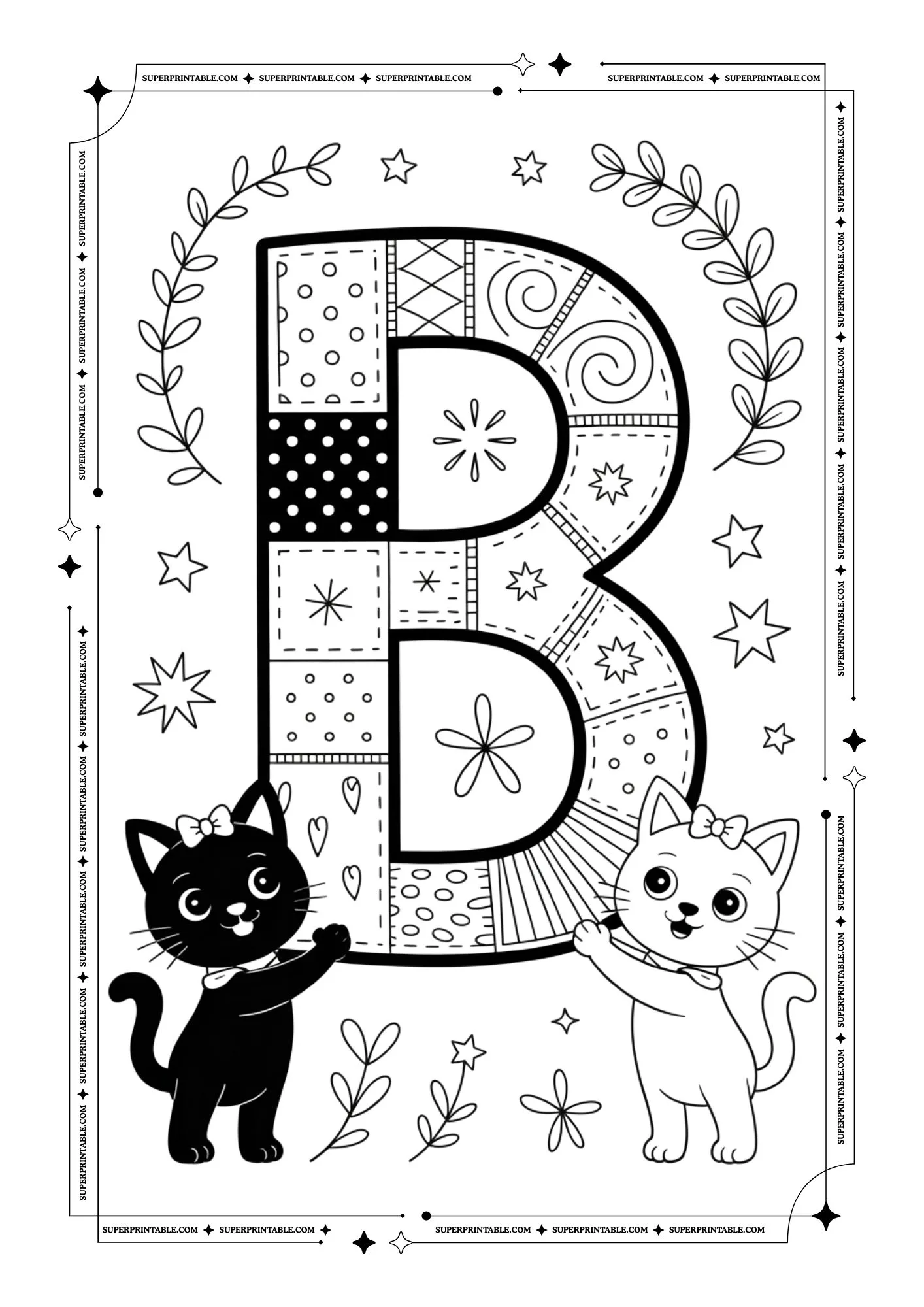 Fluffy Cats Alphabet Coloring Pages 2