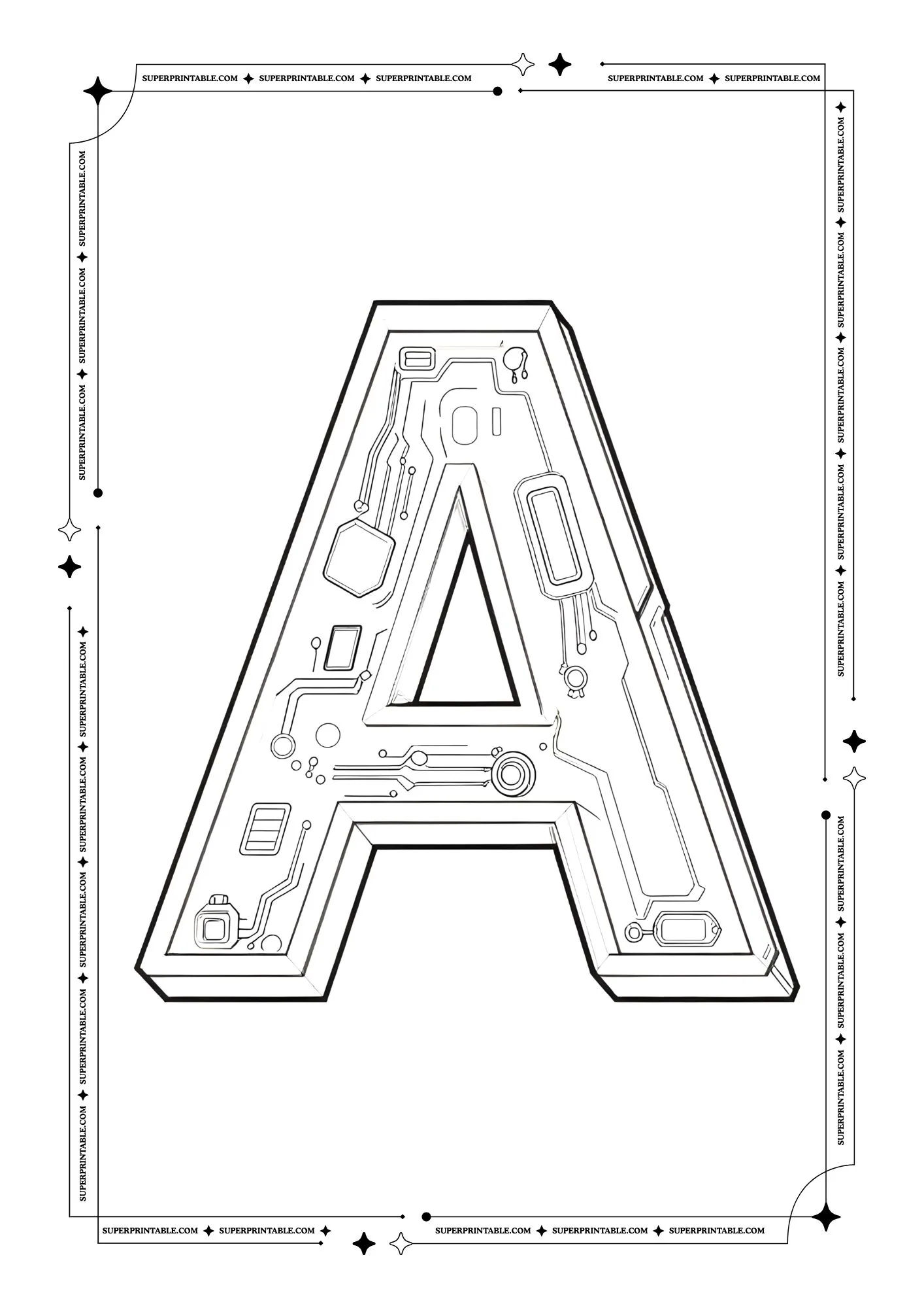 Futuristic Alphabet Coloring Pages 1