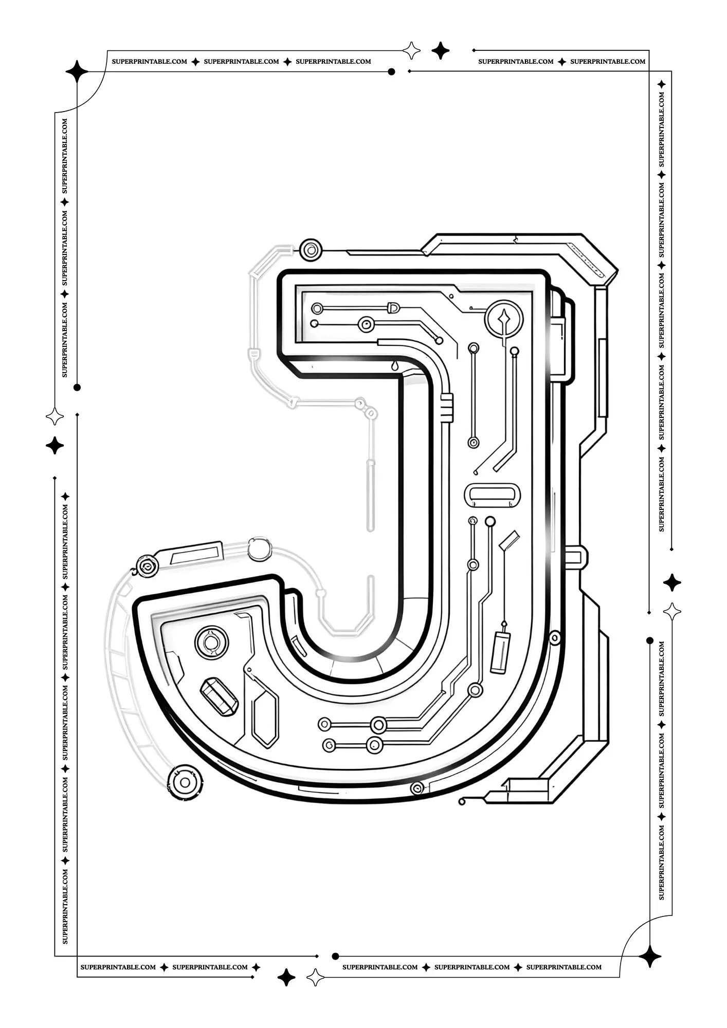 Futuristic Alphabet Coloring Pages 10