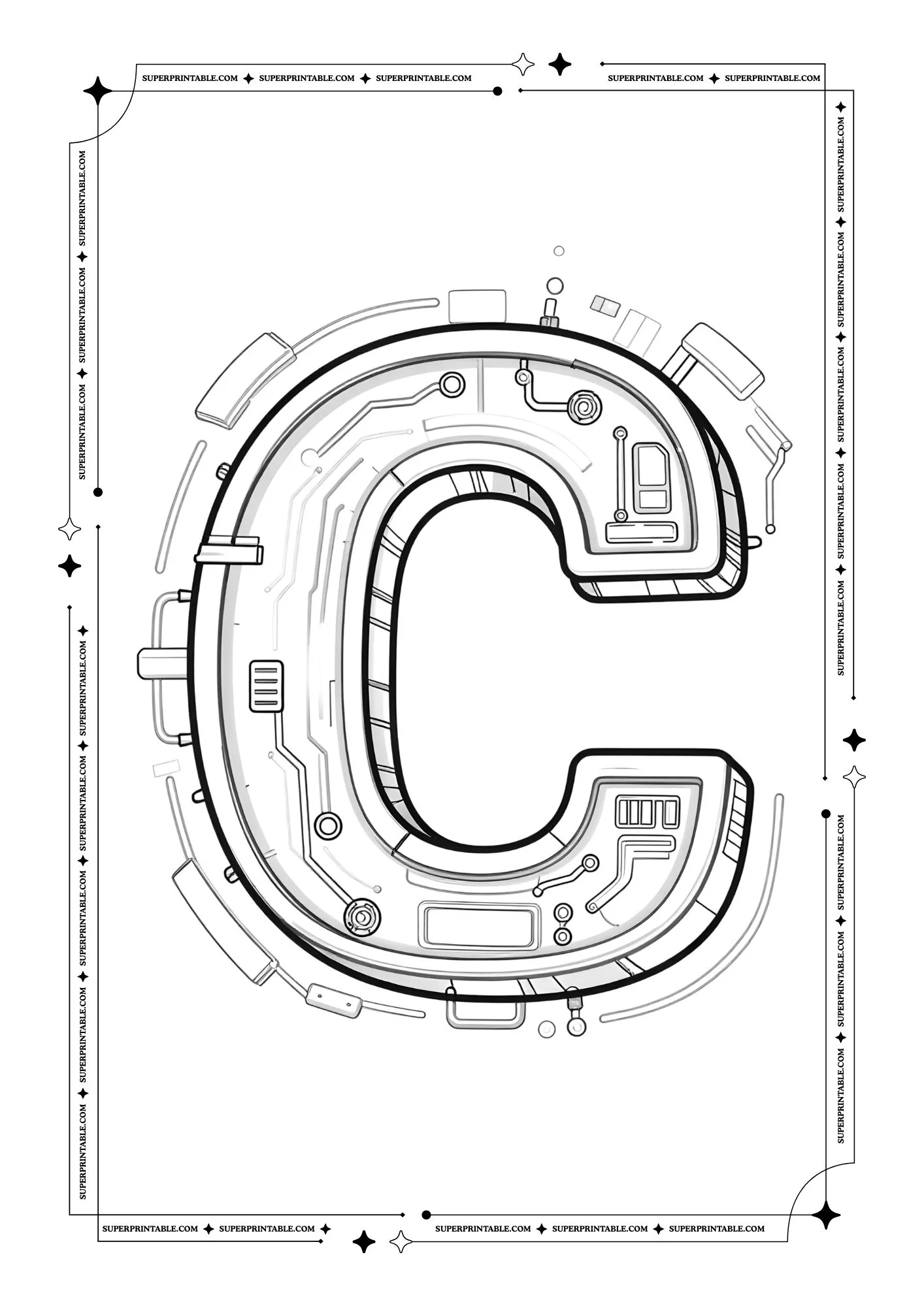 Futuristic Alphabet Coloring Pages 3