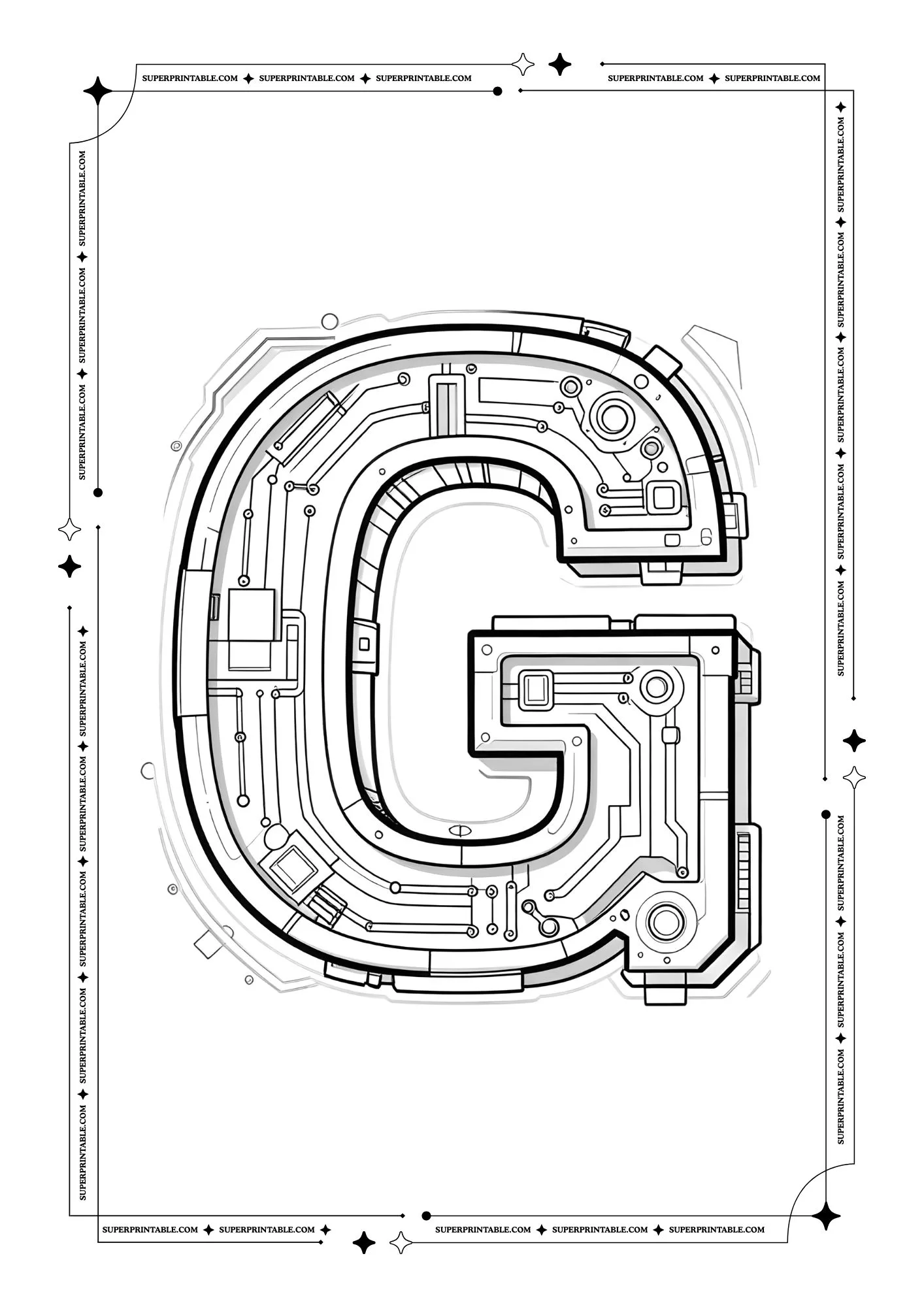 Futuristic Alphabet Coloring Pages 7