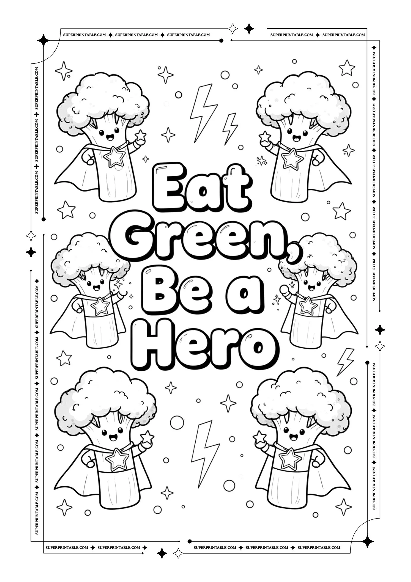 Healthy Broccoli Poster Coloring Pages 1
