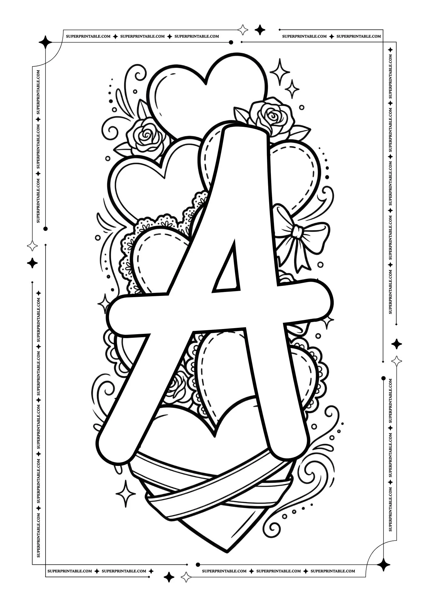 Hearts Valentines Alphabet Coloring Pages 1