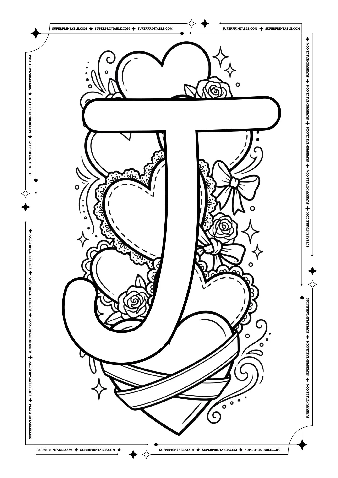 Hearts Valentines Alphabet Coloring Pages 10