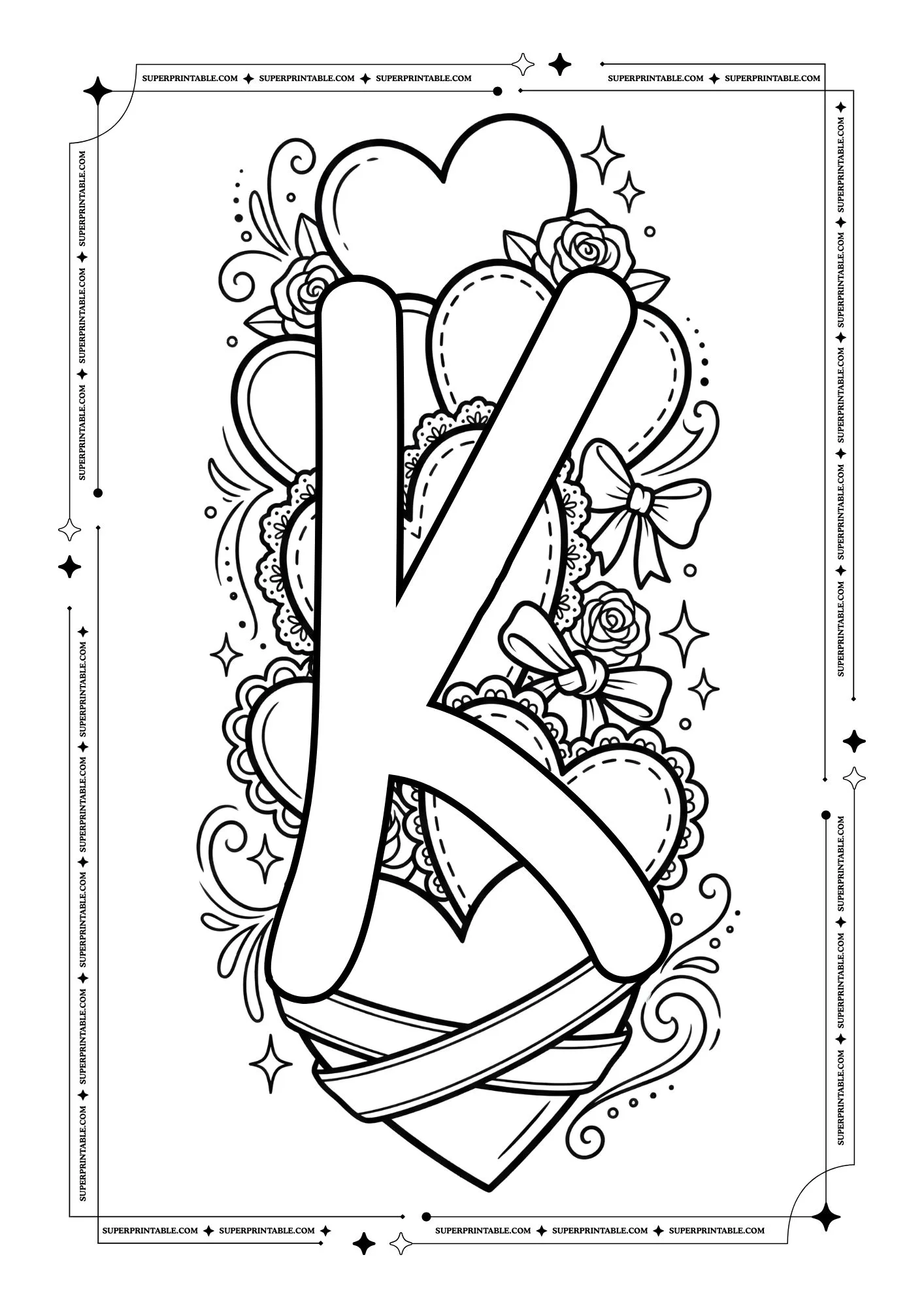 Hearts Valentines Alphabet Coloring Pages 11